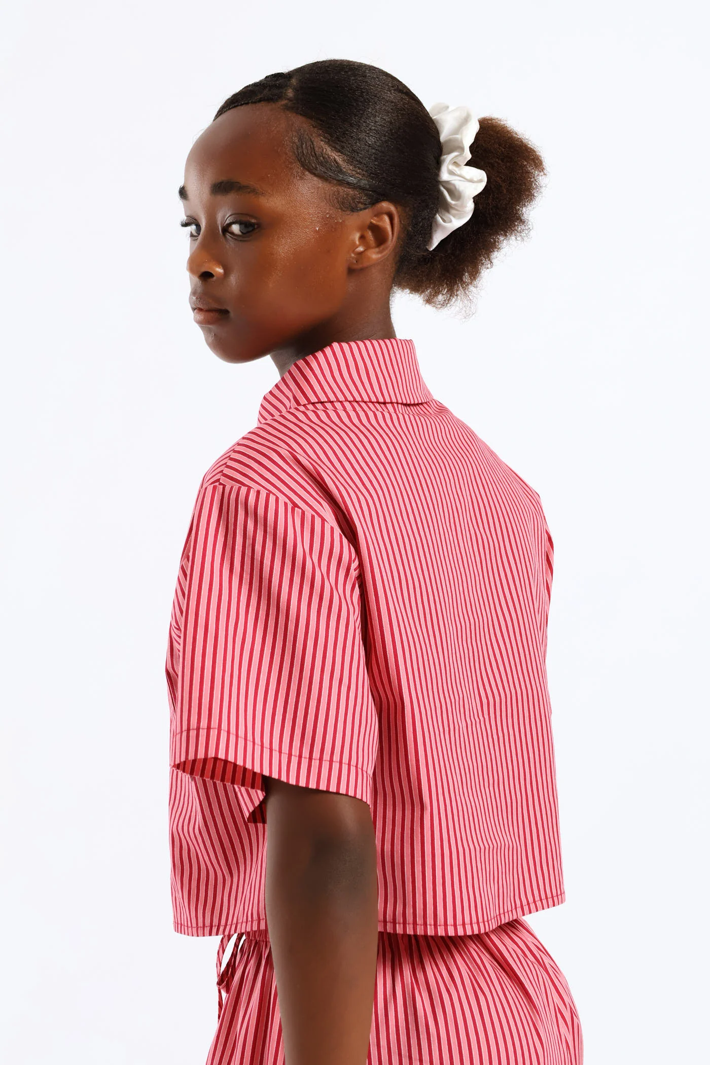 Girls Stripe Button Through Shirt - Red/Pink - Image 4