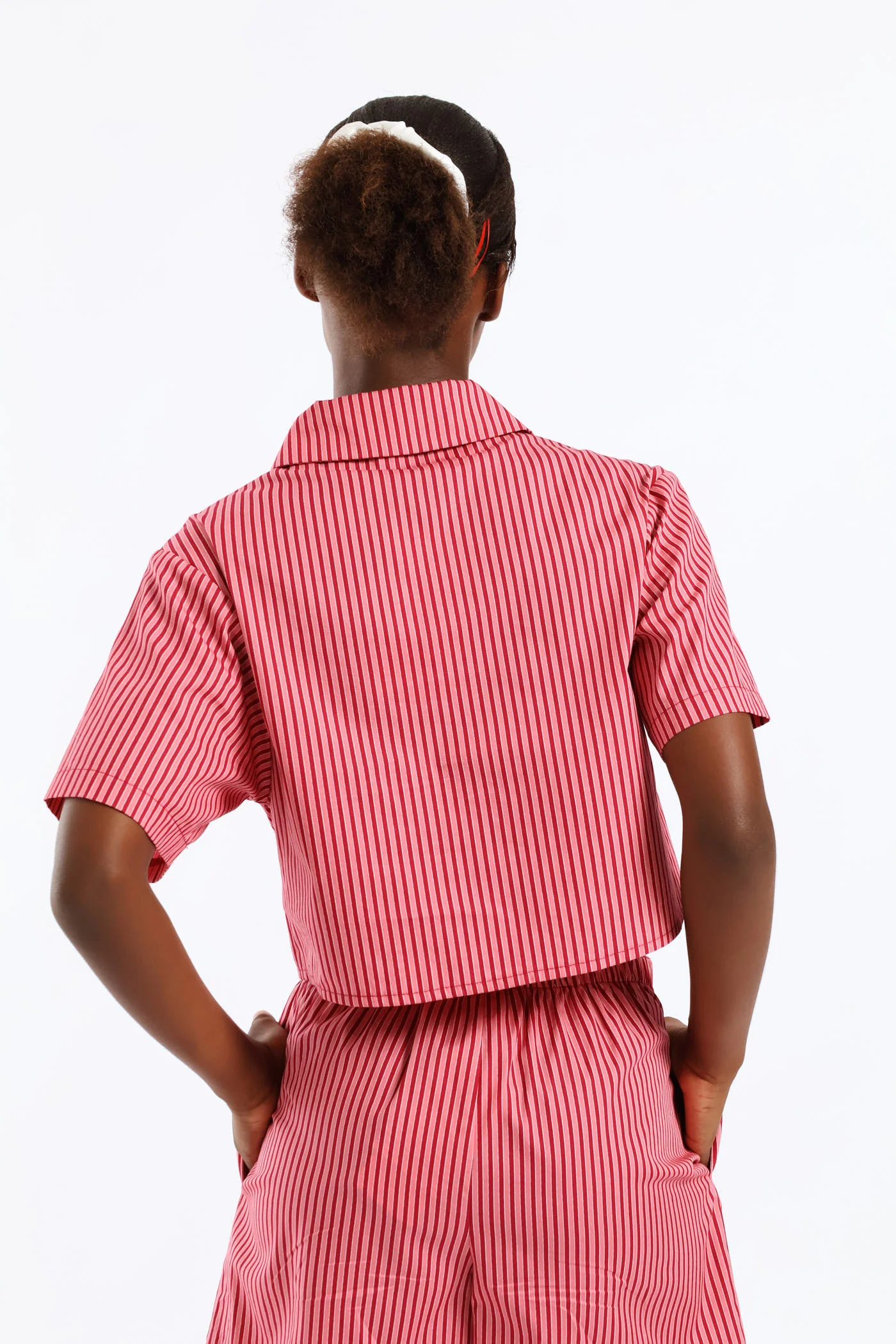 Girls Stripe Button Through Shirt - Red/Pink - Image 5