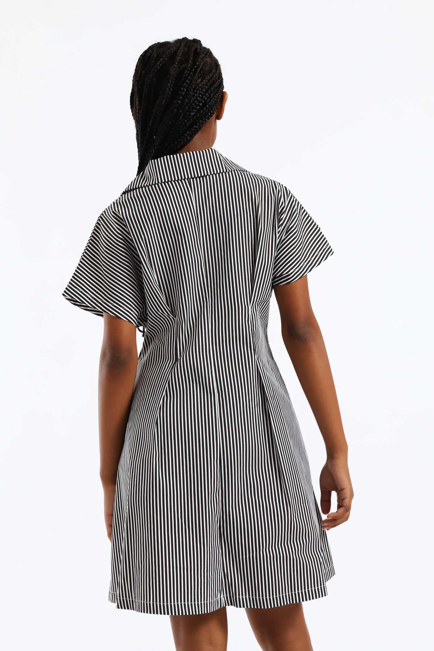 Girls Stripe Button Through Waist Detail Flare Dress - Black/White - Image 4