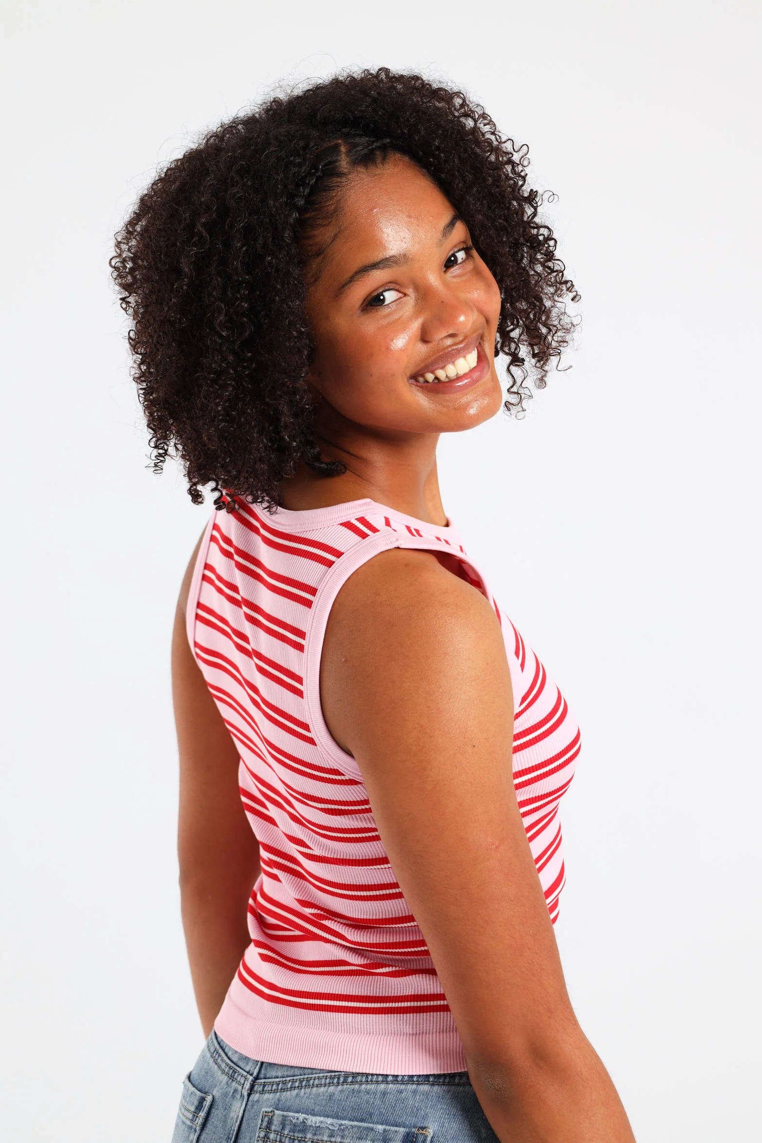 Girls Stripe Crew Seamless Vest - Pink - Image 3