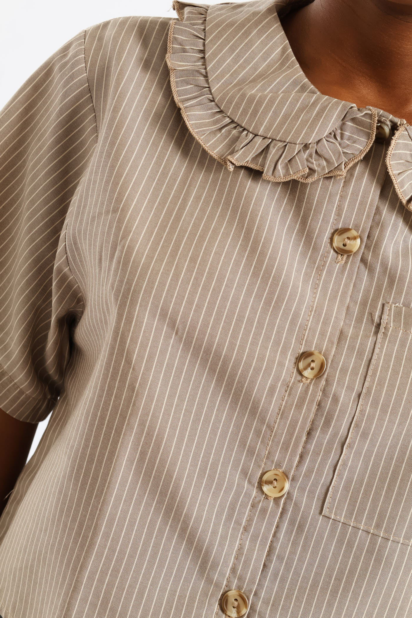 Girls Stripe Dropped Shoulder Boxy Shirt - Stone/White - Image 2