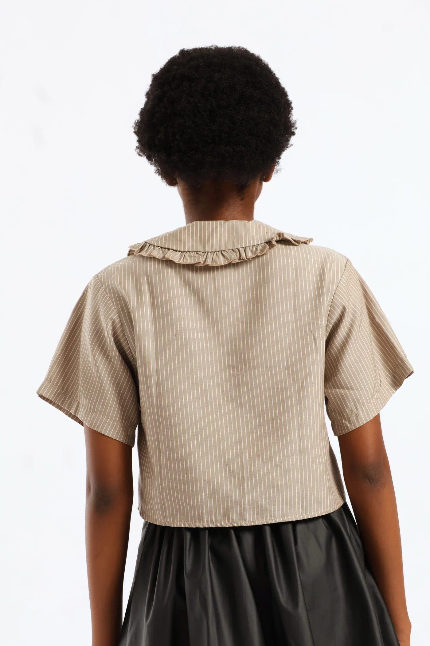Girls Stripe Dropped Shoulder Boxy Shirt - Stone/White - Image 4