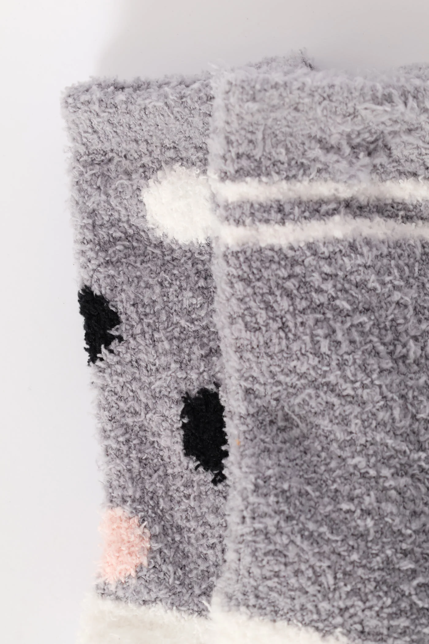 Girls Stripe Embroidery Fluffy Socks - Grey - Image 2