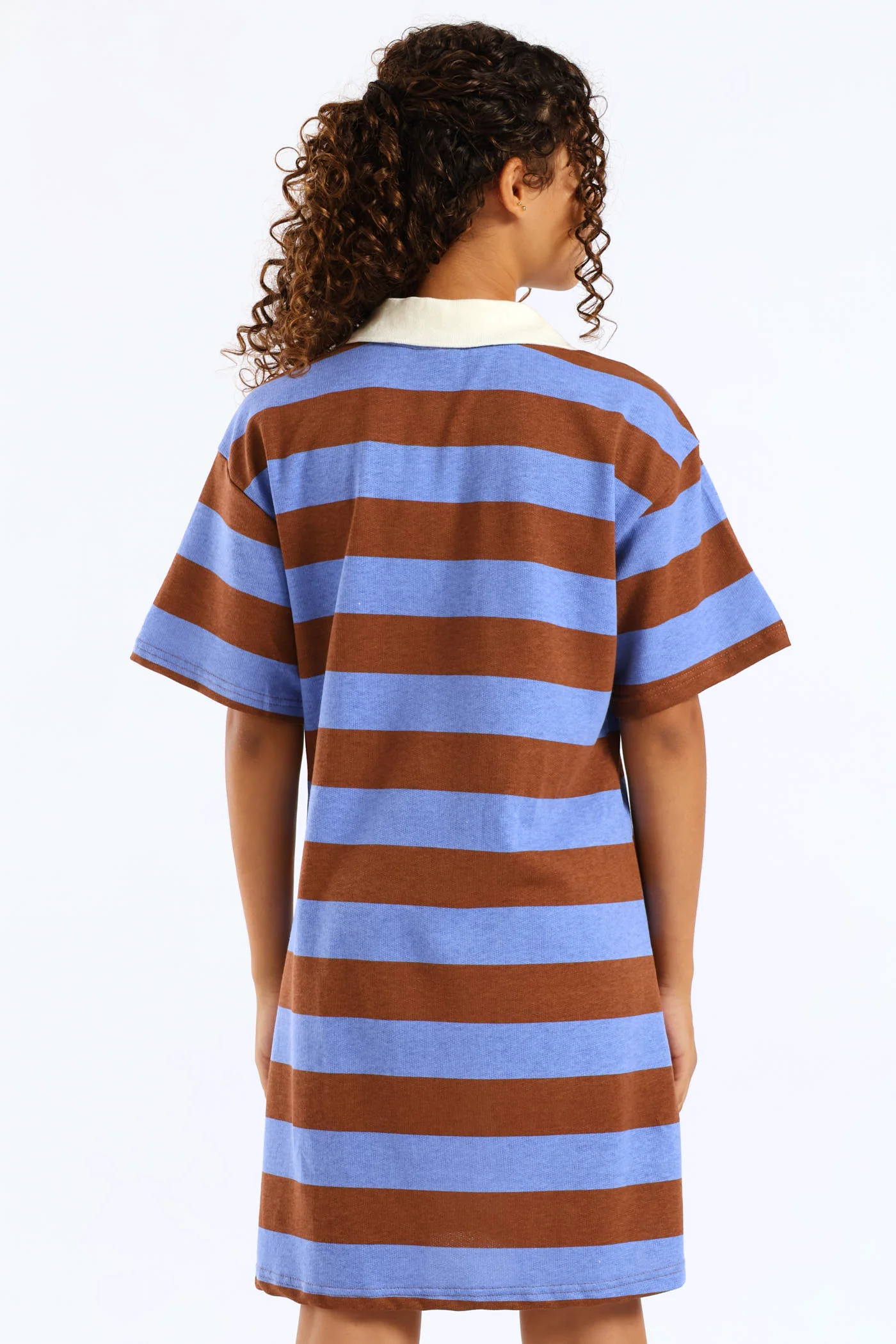 Girls Stripe Golfer Tee Dress - Brown - Image 4