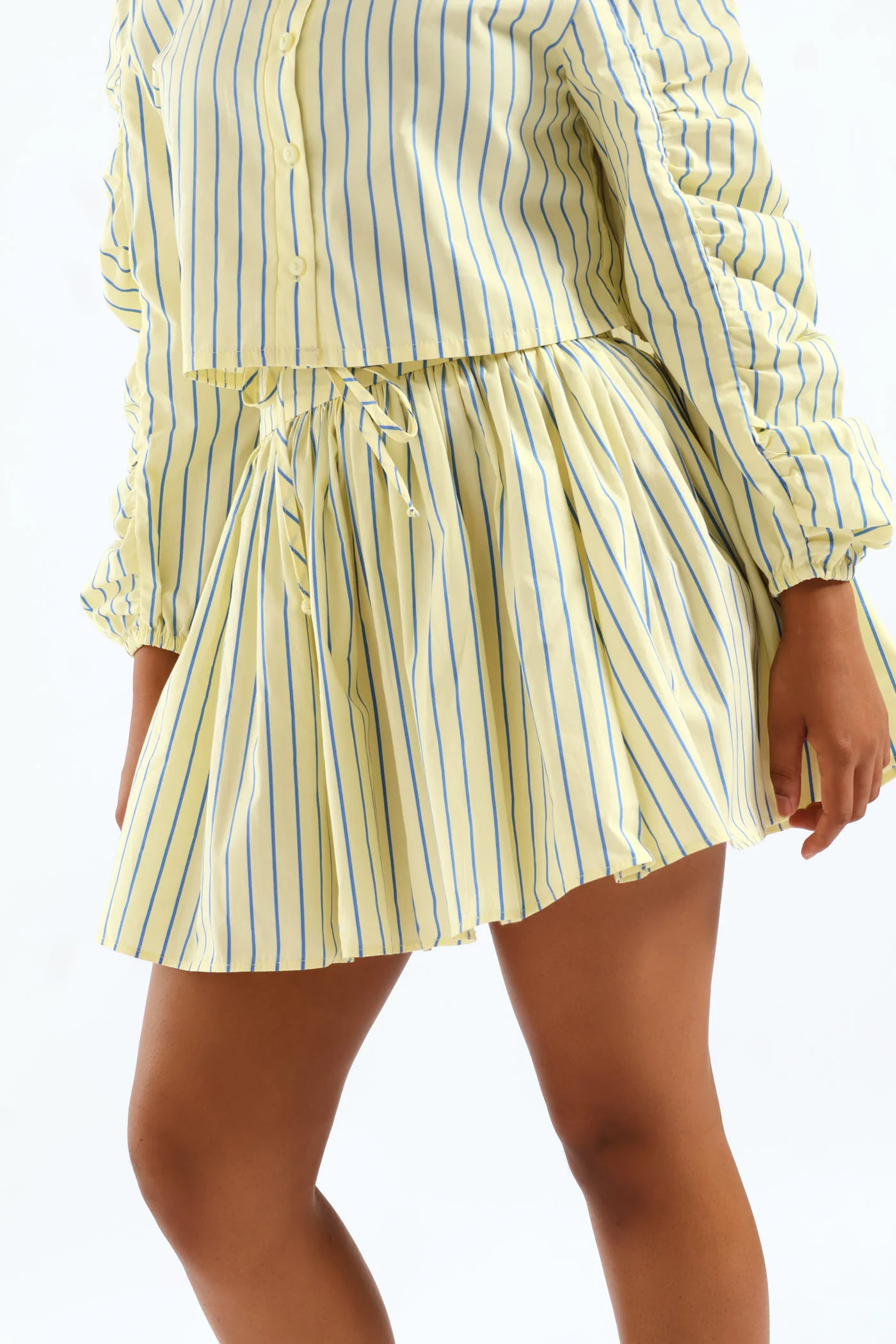 Girls Stripe Guaged Flare Skirt - Blue/Yellow - Image 2