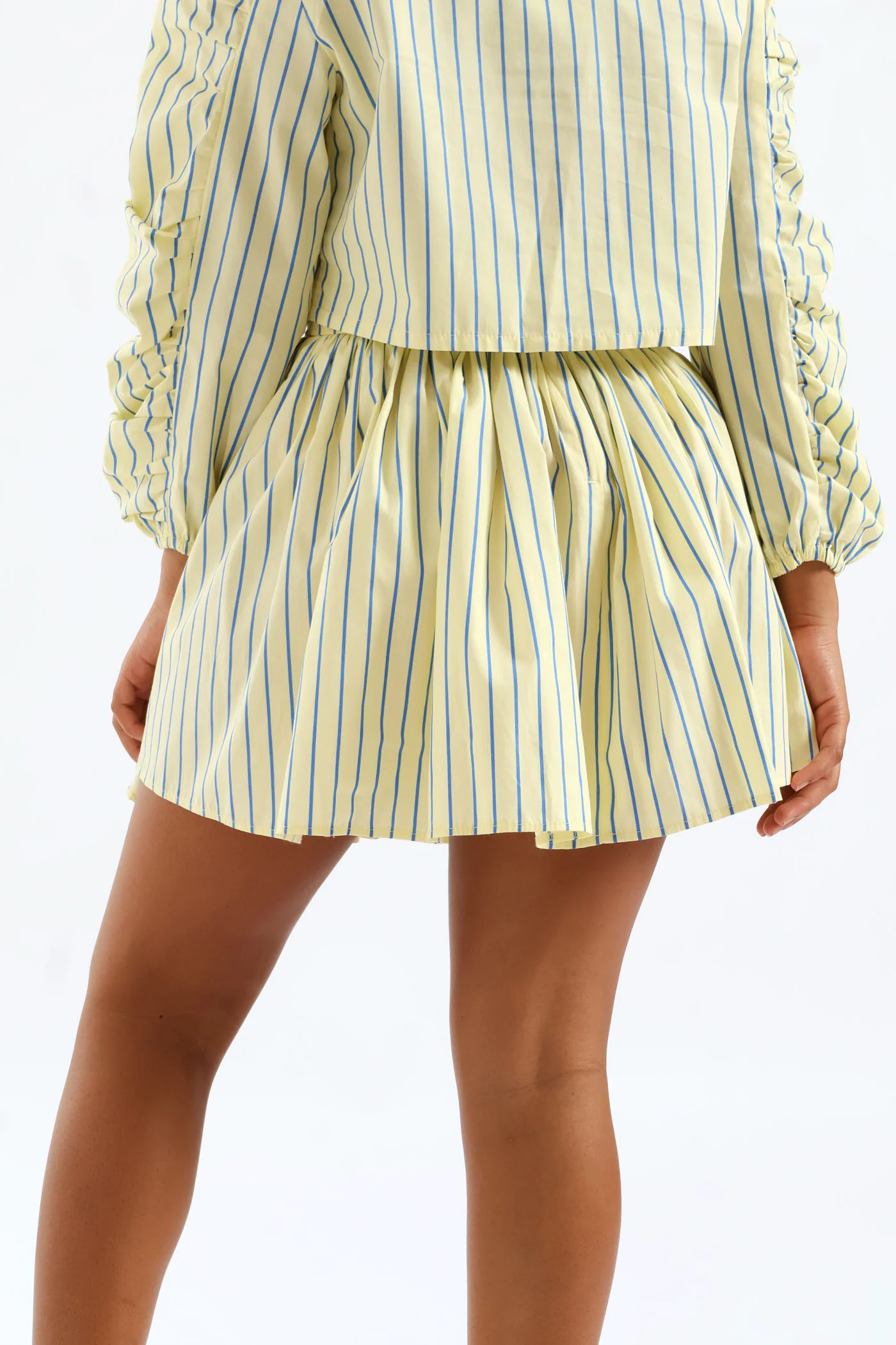 Girls Stripe Guaged Flare Skirt - Blue/Yellow - Image 4