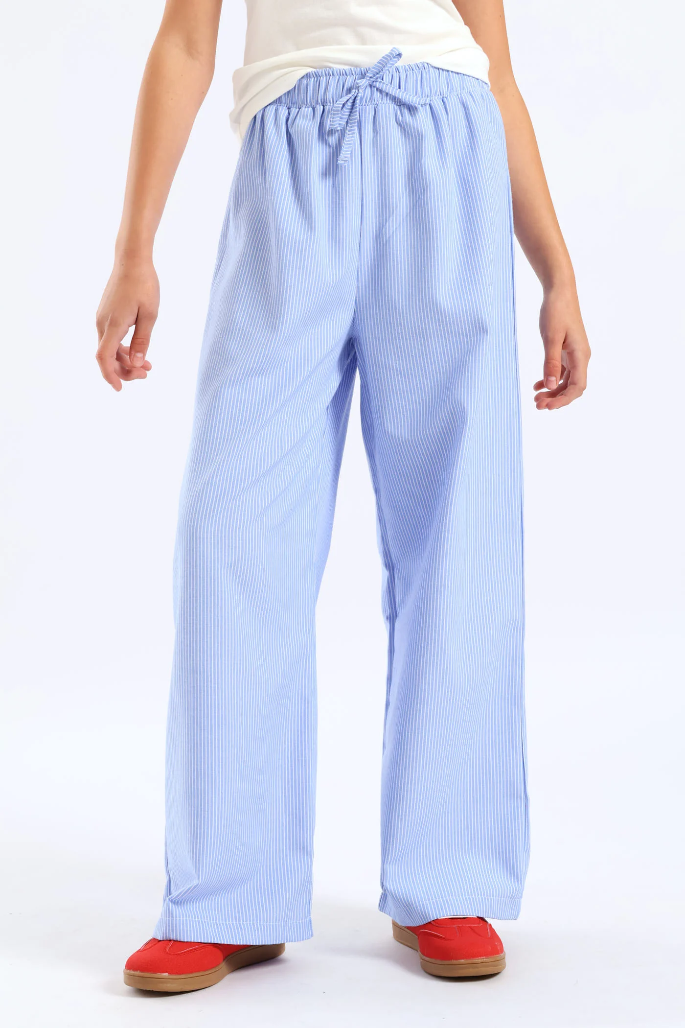 Girls Stripe Linen Pants - Blue - Image 2