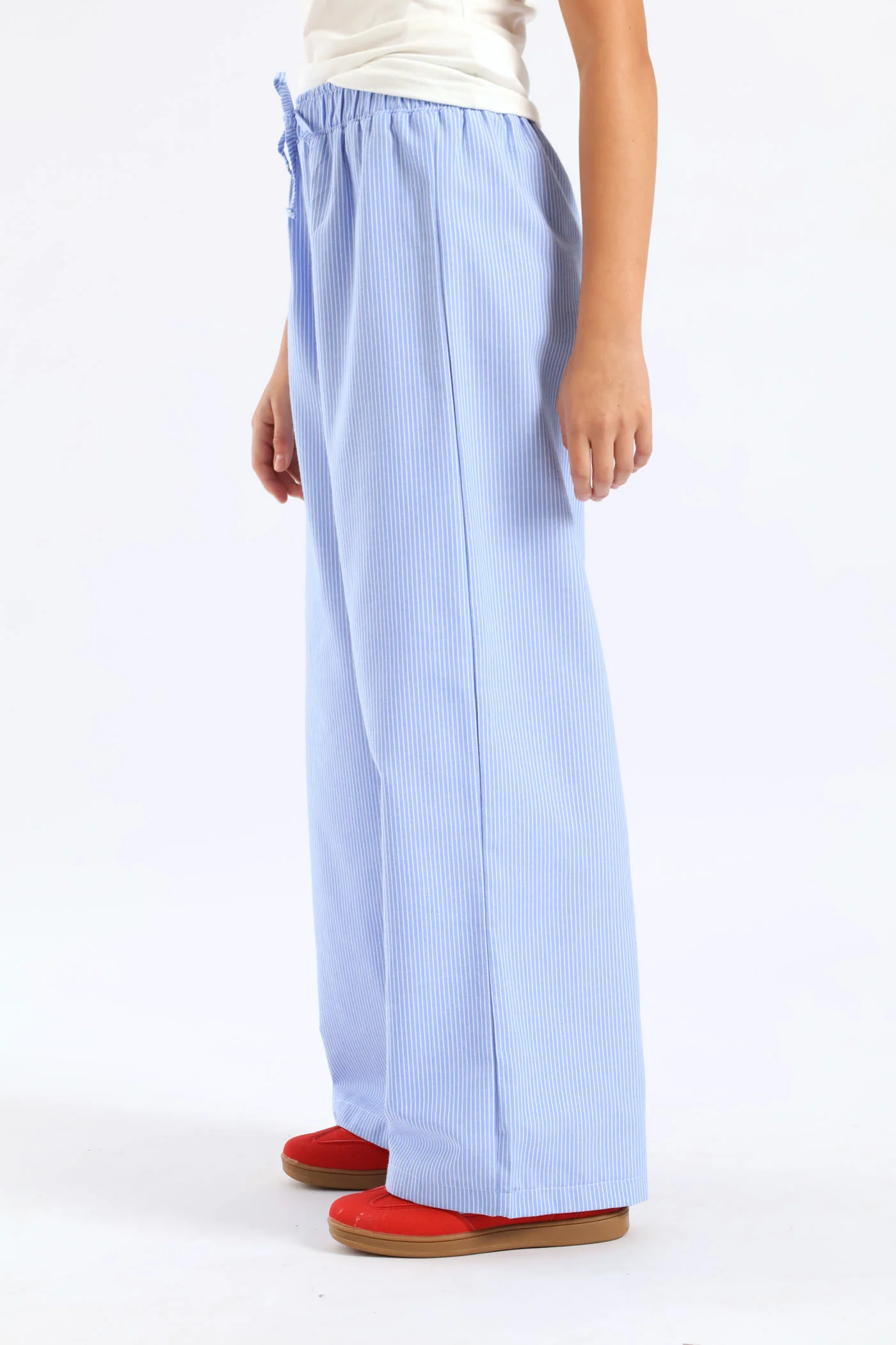 Girls Stripe Linen Pants - Blue - Image 4