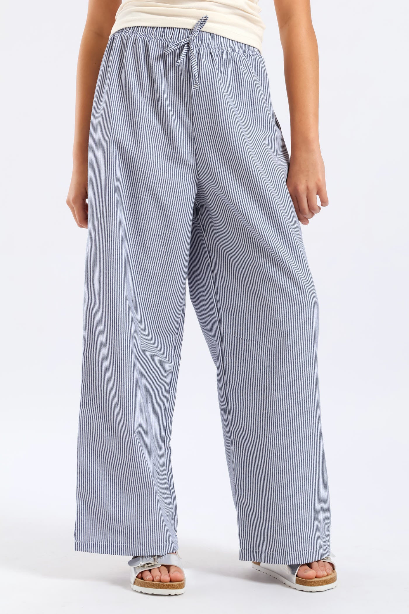 Girls Stripe Linen Pants - Navy/White - Image 2