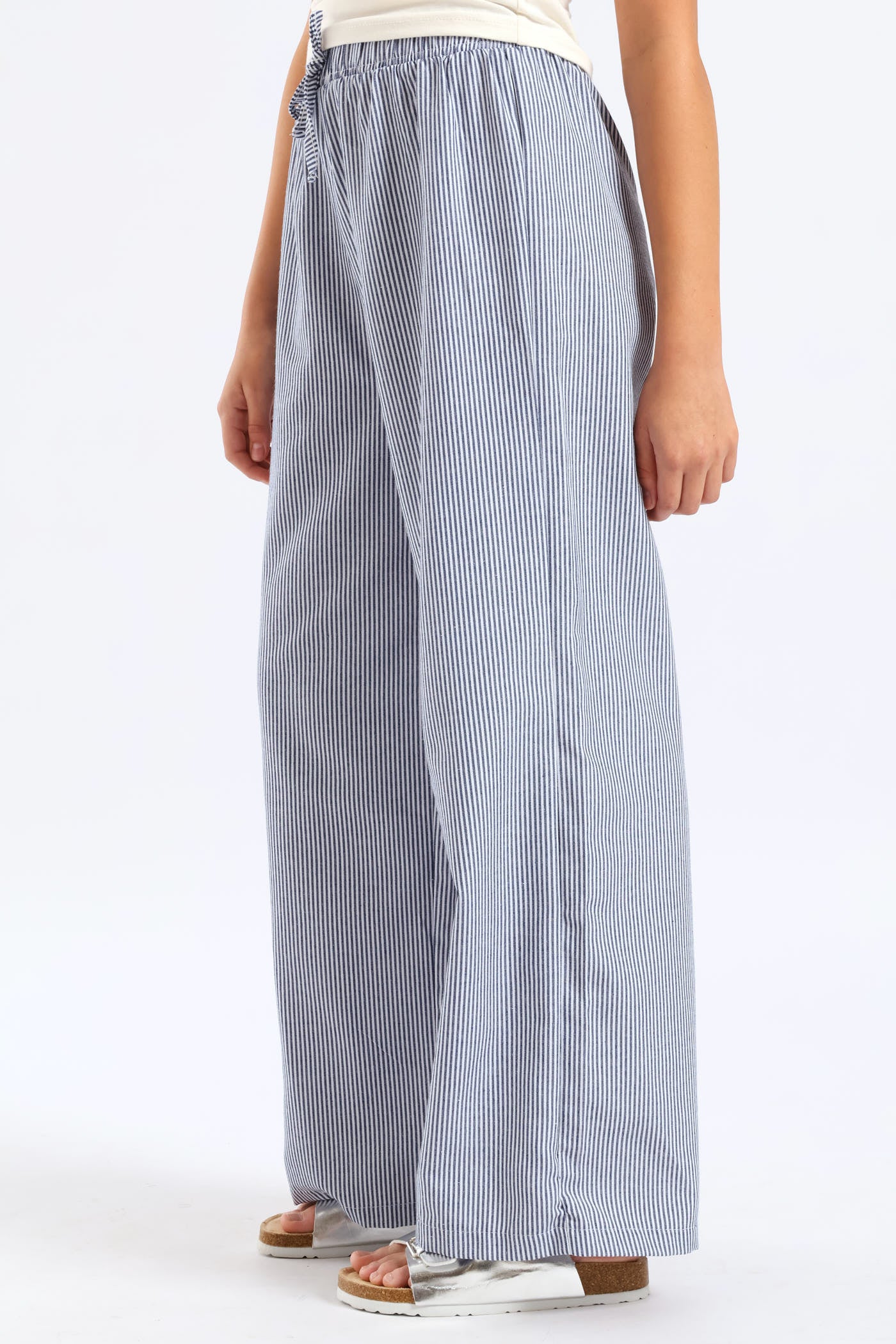 Girls Stripe Linen Pants - Navy/White - Image 3