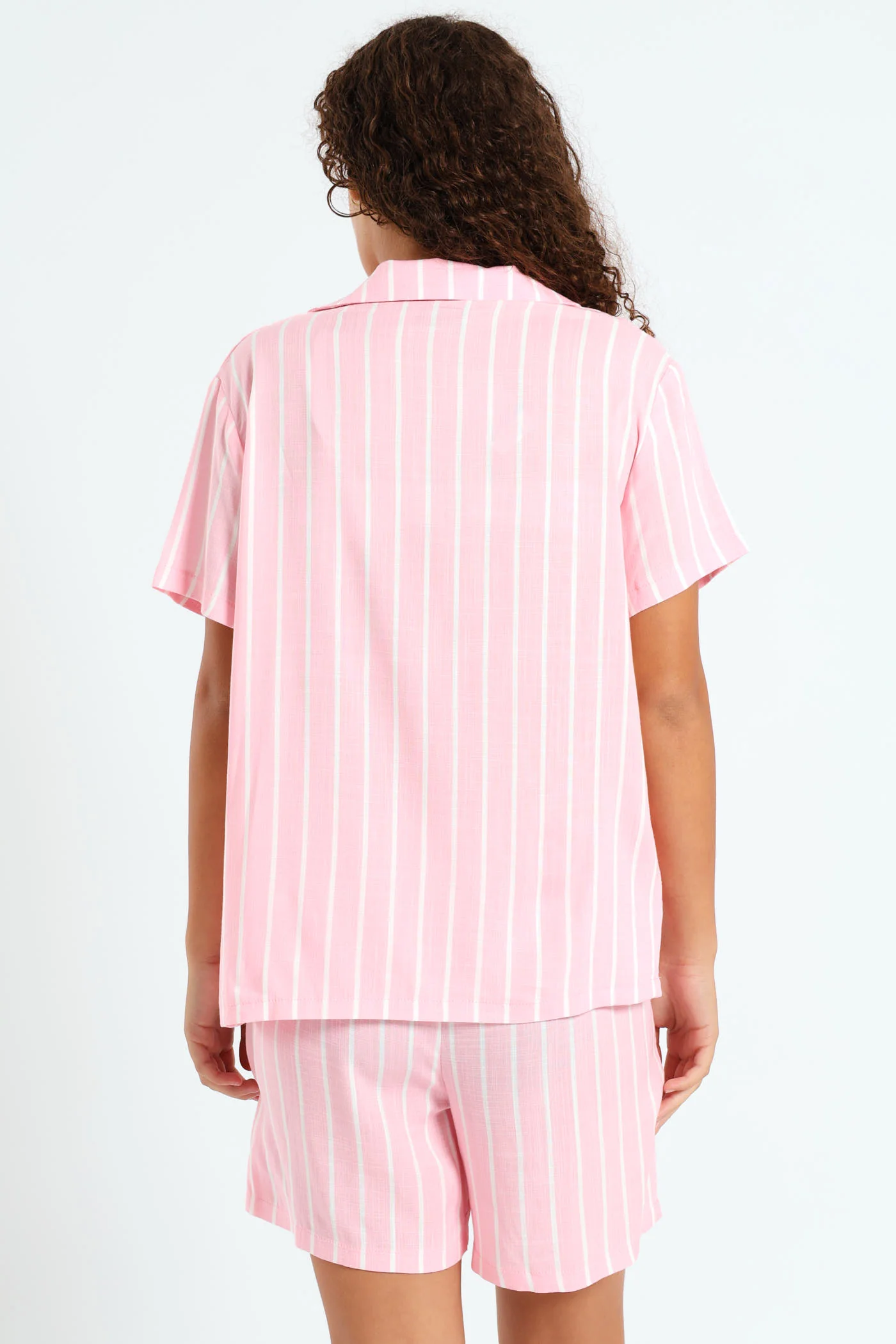 Girls Stripe Linen Sleep Shorts - Pink - Image 3