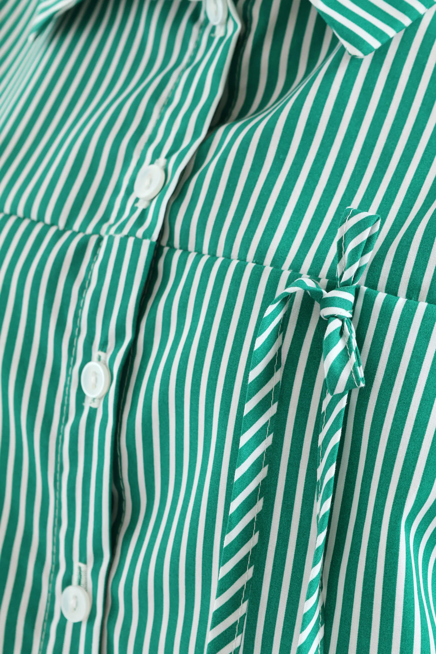 Girls Stripe Poplin Bow Detail Shirt - Green - Image 2