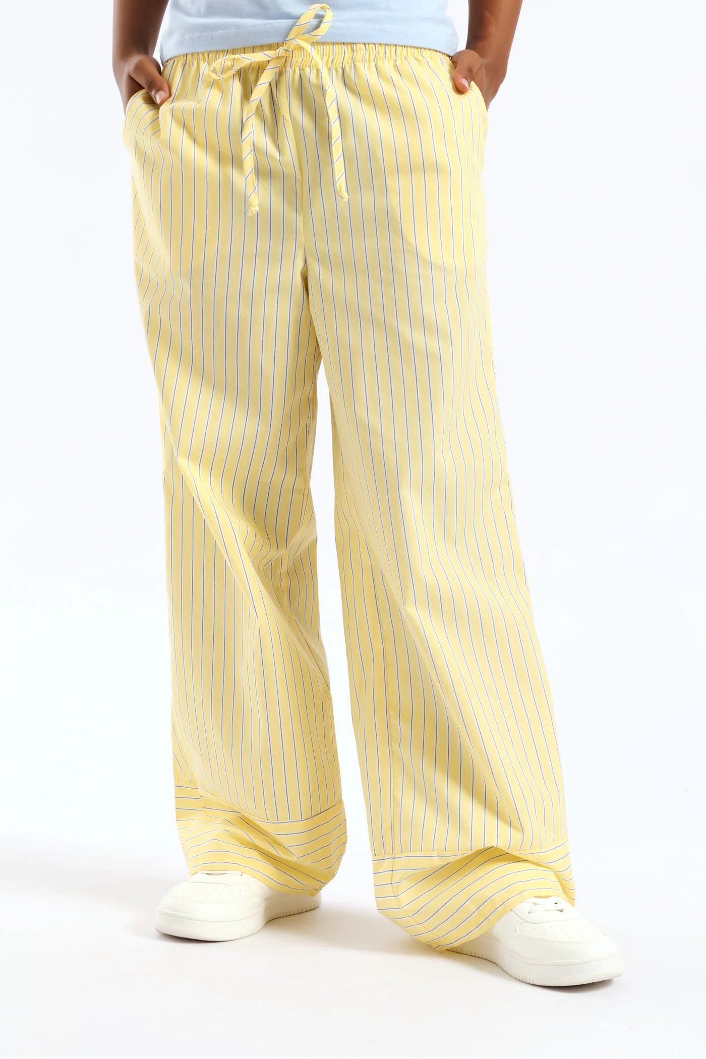 Girls Stripe Poplin Wide Leg Pant - Yellow - Image 2