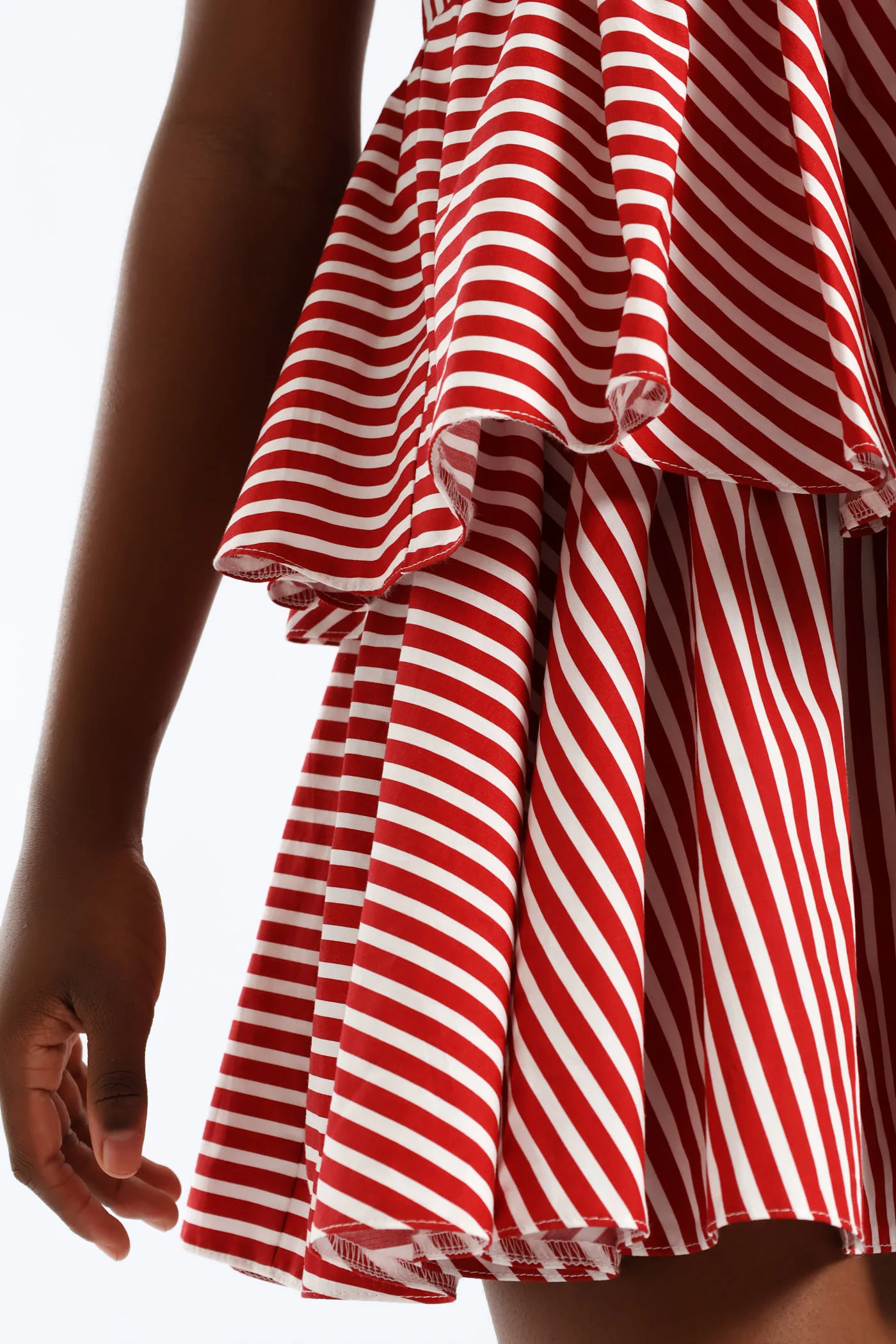 Girls Stripe Shaped Waist Rara Dress - White/Red - Image 5