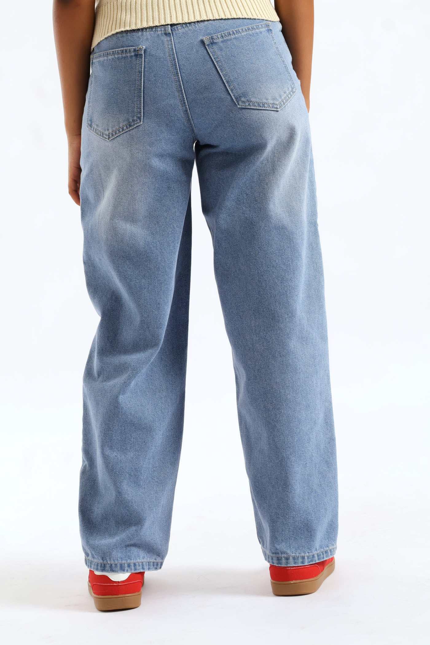 Girls Stripe Side Contrast Straight Leg Denim Jean - Mid Blue - Image 4