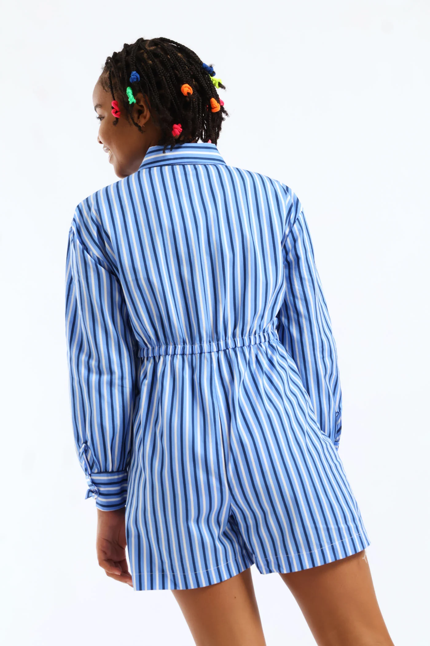 Girls Stripe Wide Leg Jumpsuit - White/Blue - Image 4