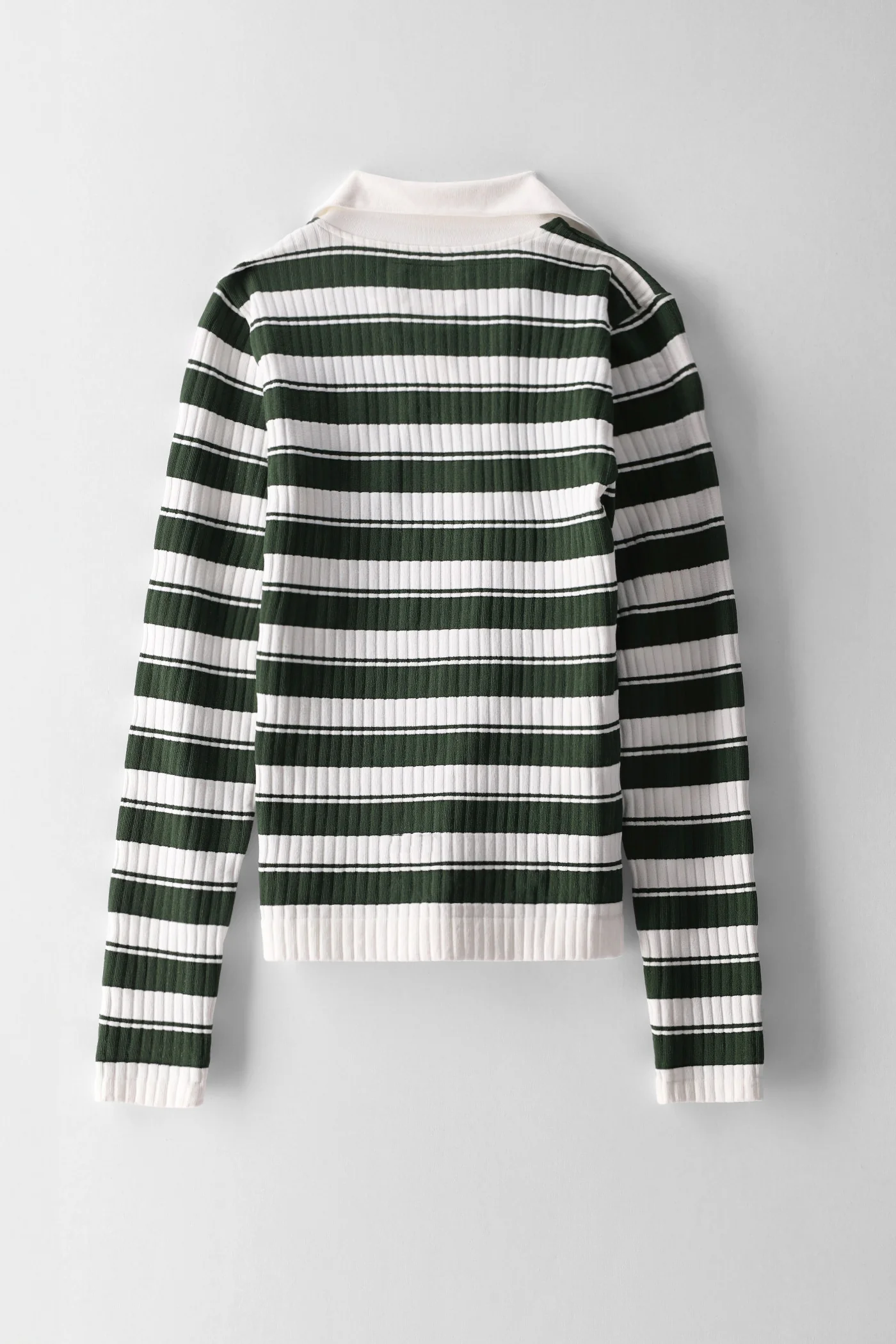 Girls Striped Johnny Collar Long Sleeve Top - Cream/Fatigue - Image 2
