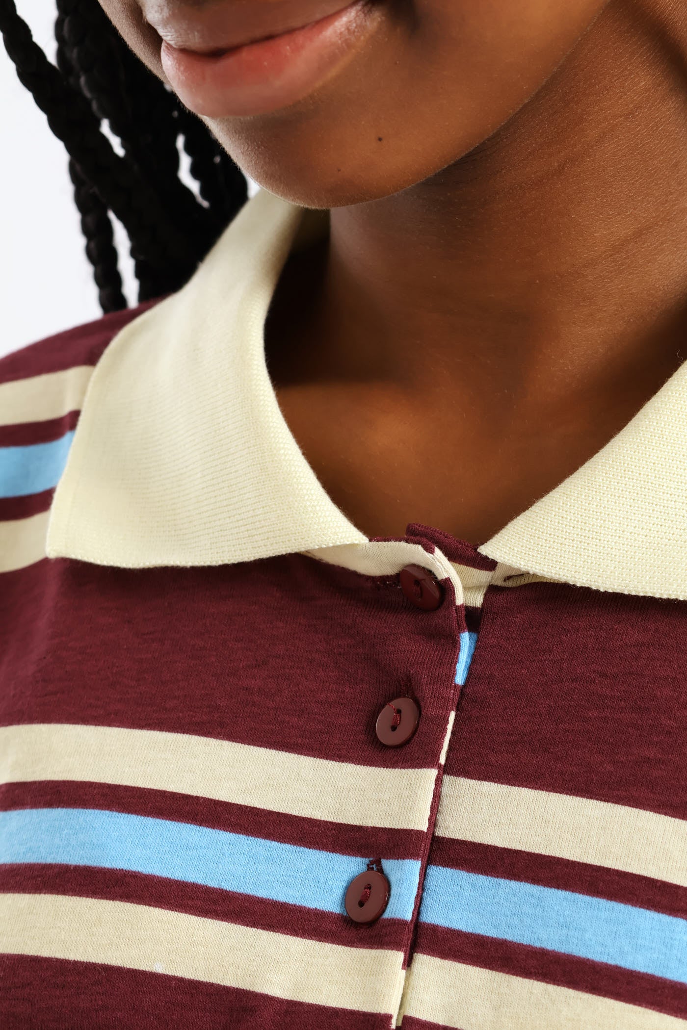 Girls Striped Loose Fit Golfer - Maroon - Image 2