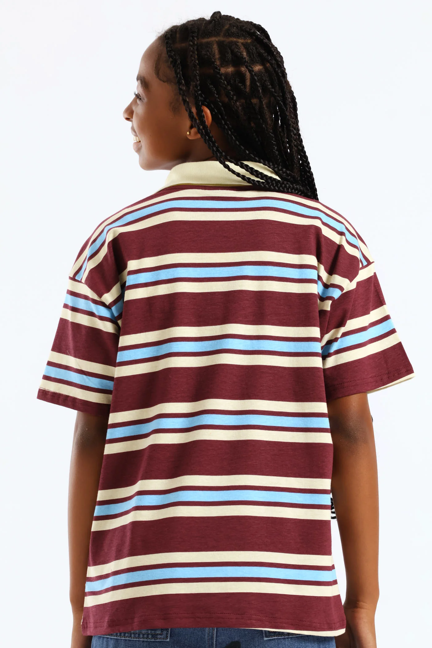 Girls Striped Loose Fit Golfer - Maroon - Image 3