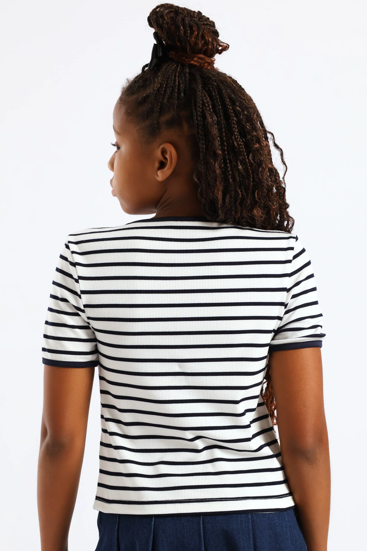 Girls Striped Rib Mock Bow Detail Tee - Multi - Image 4