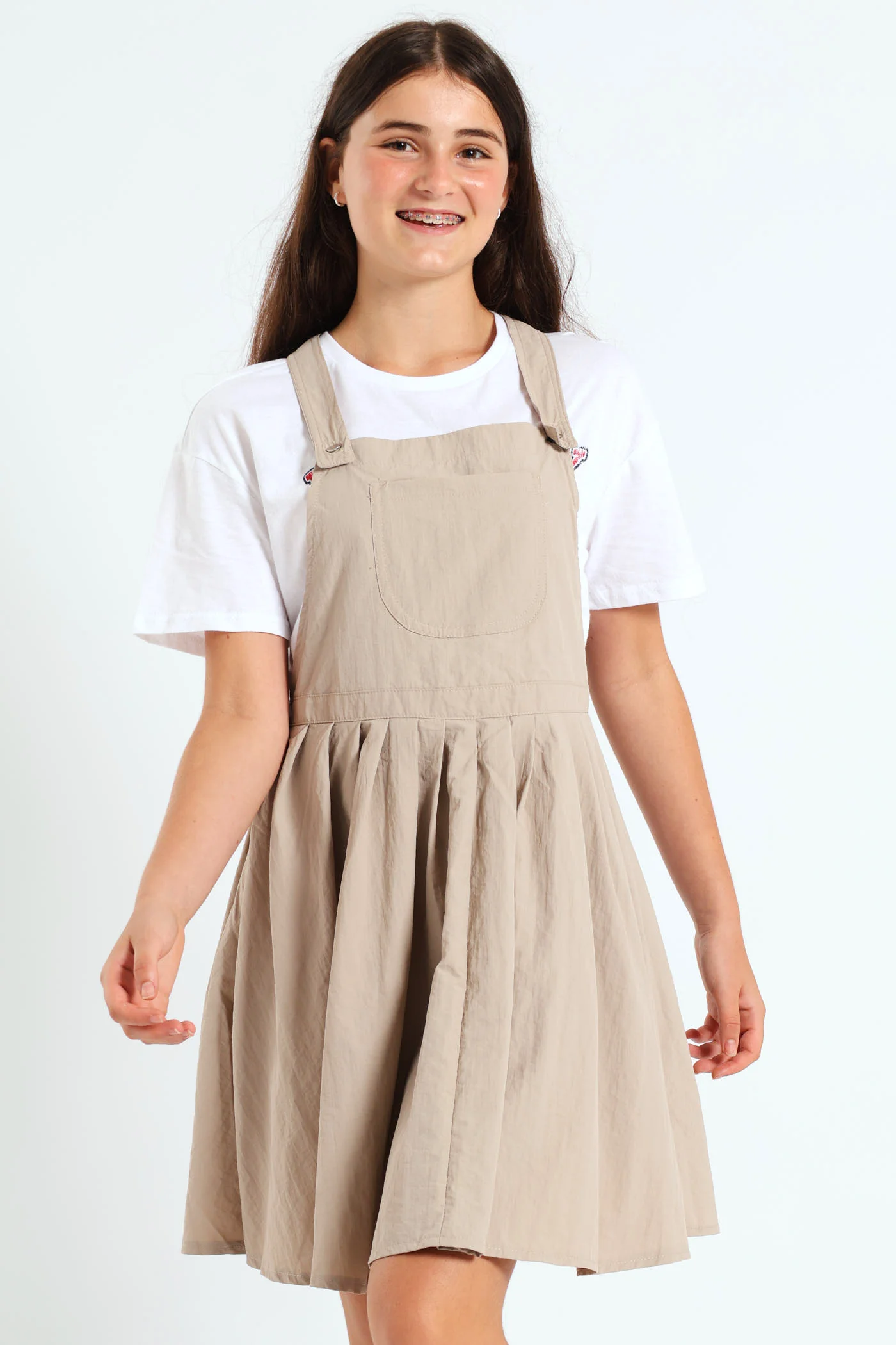 Girls Taslon Pleated Dress - Stone - Image 3
