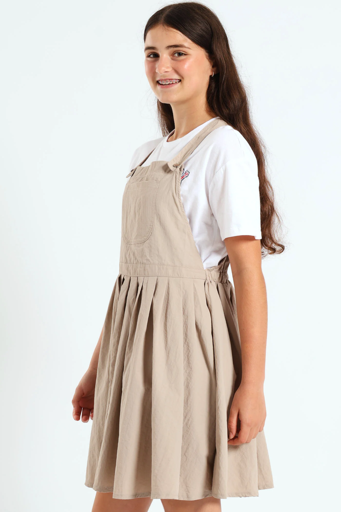 Girls Taslon Pleated Dress - Stone - Image 4