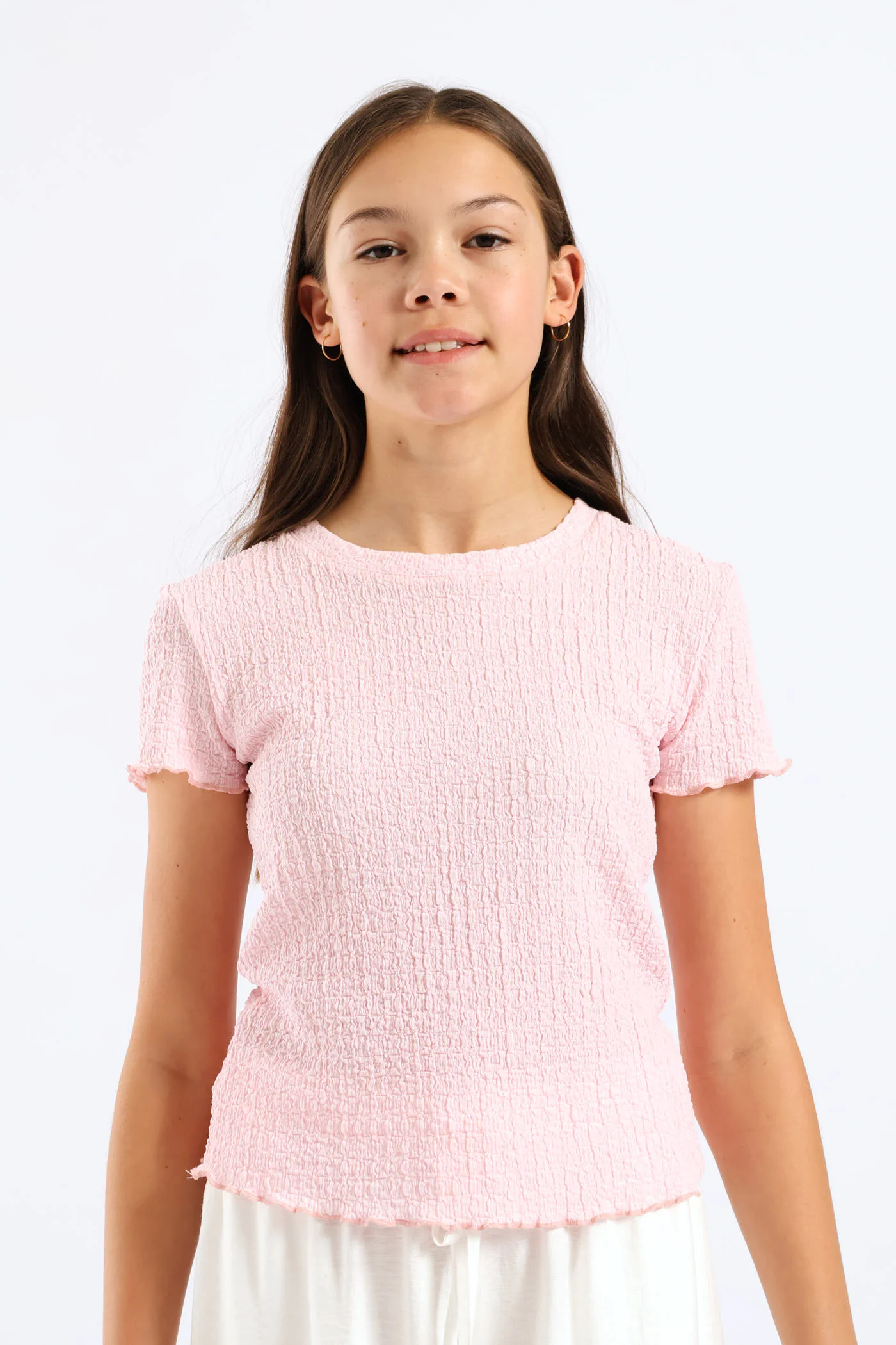 Girls Textured Knit Tee - Light Pink - Image 3