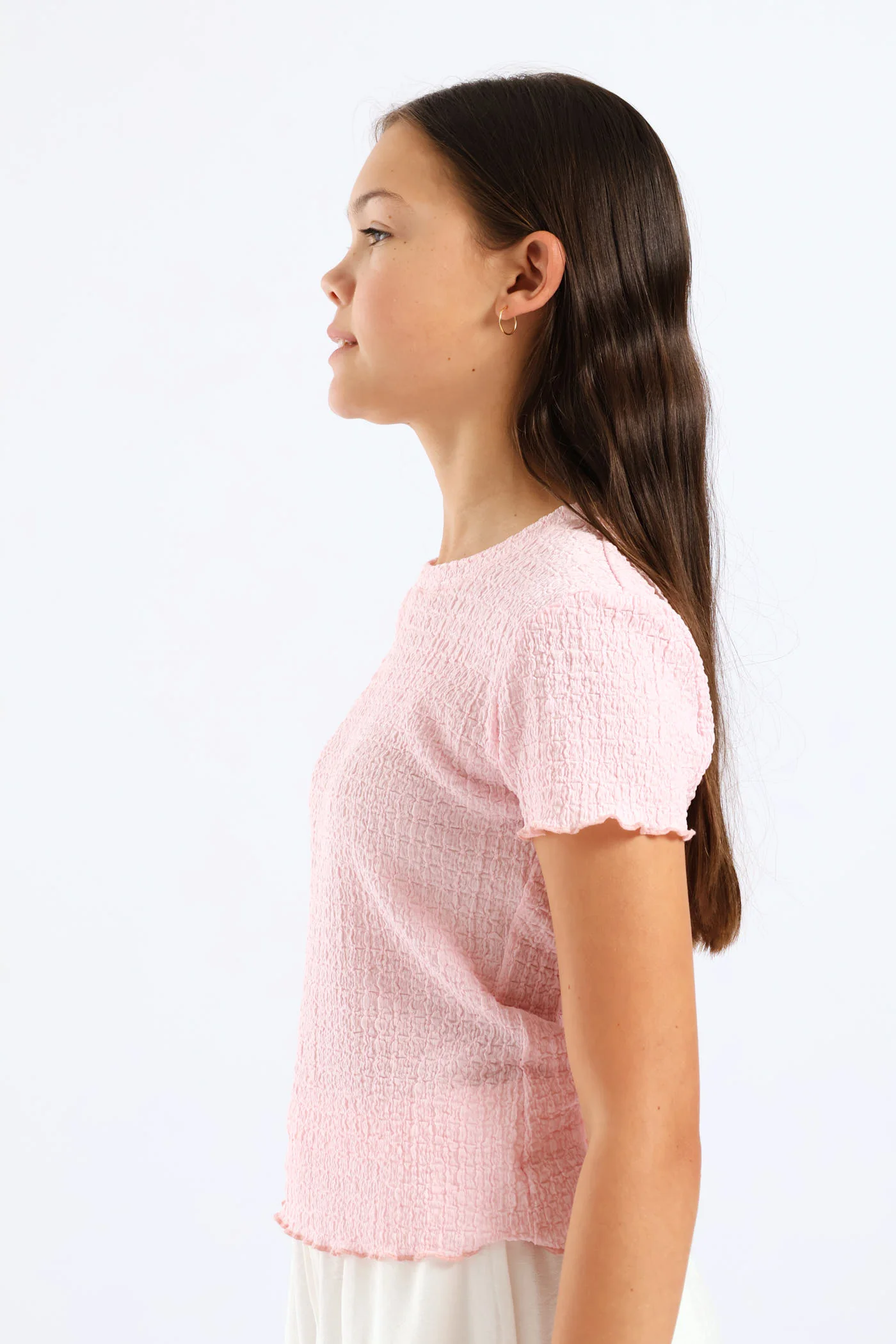 Girls Textured Knit Tee - Light Pink - Image 4