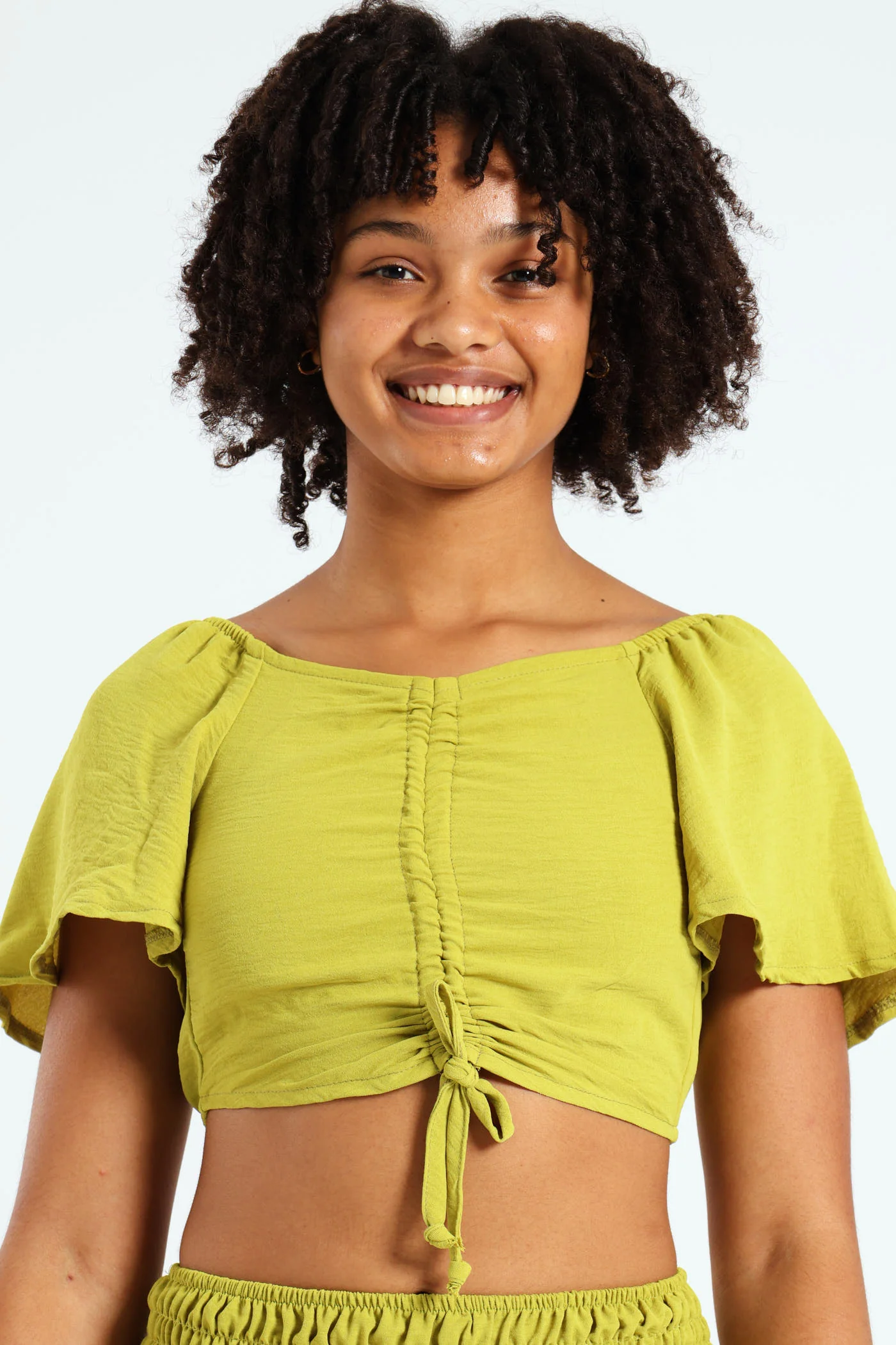 Girls Tie Front Linen Top - Lime - Image 3