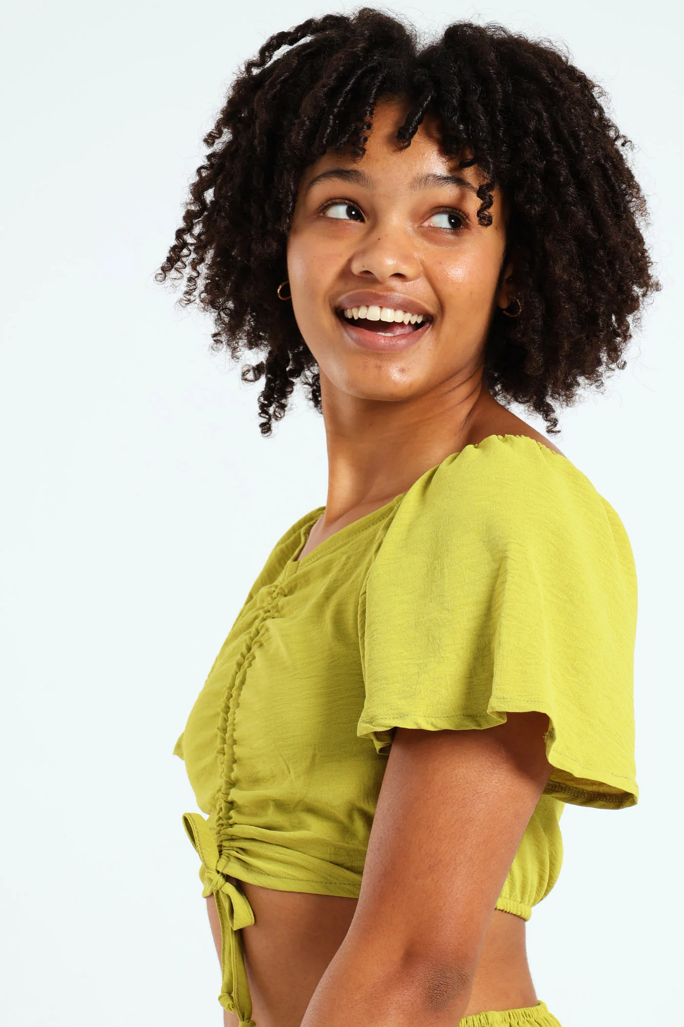 Girls Tie Front Linen Top - Lime - Image 4