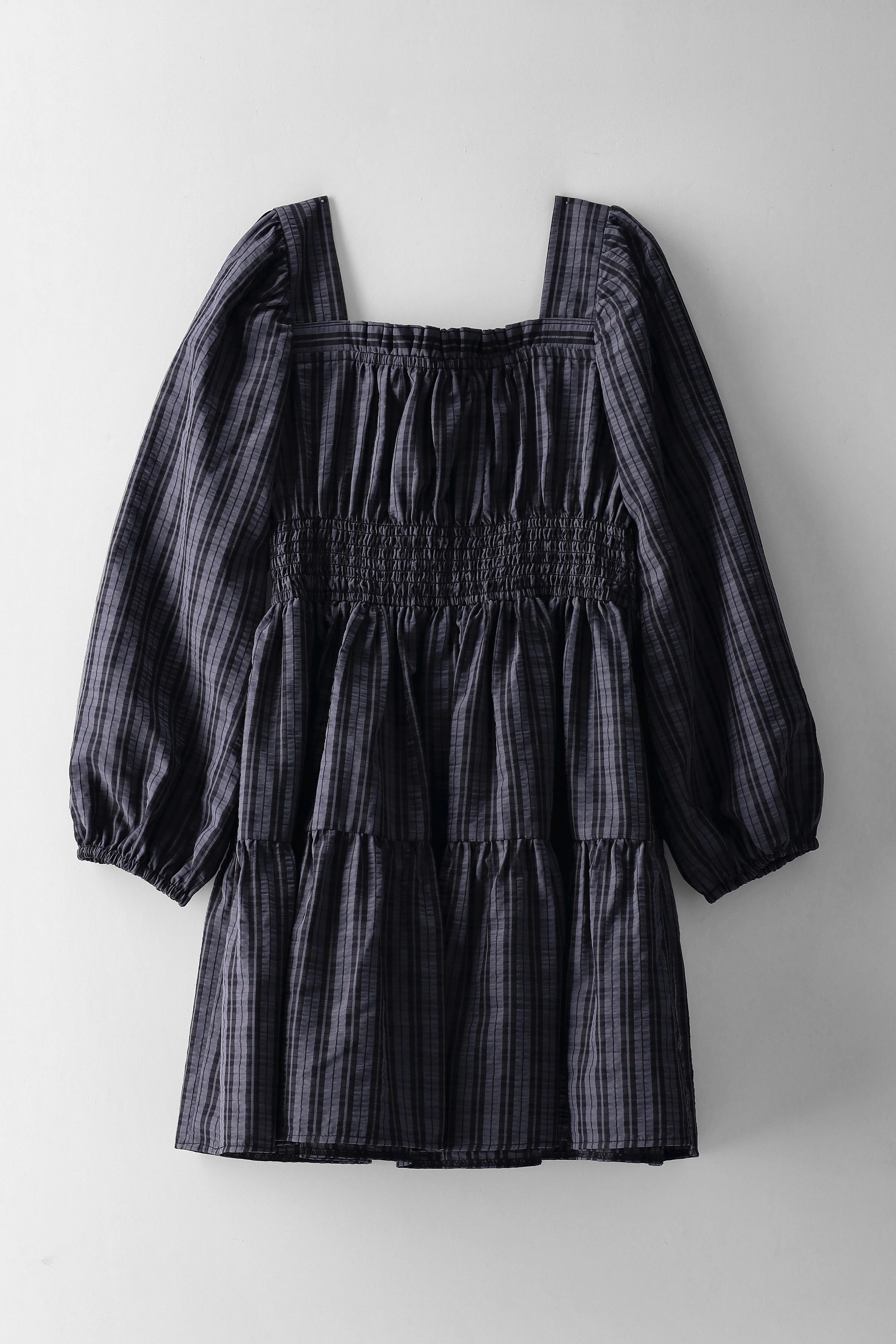 Girls Tiered Check Long Sleeve Shirred Detail Dress - Charcoal - Image 2