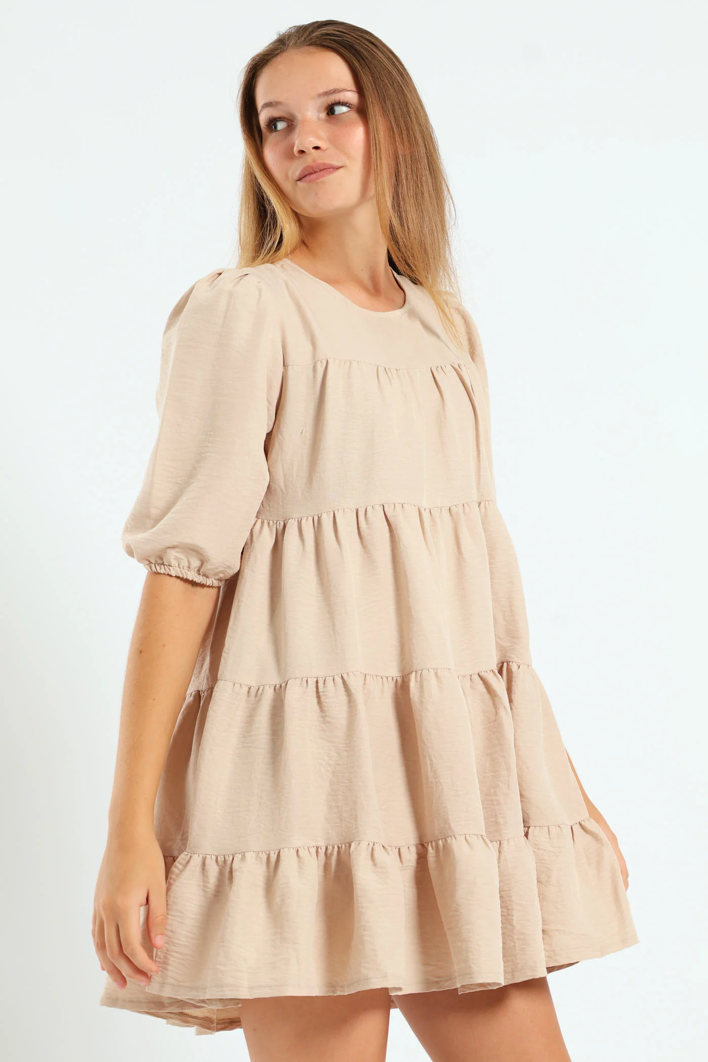 Girls Tiered Dress - Stone - Image 3
