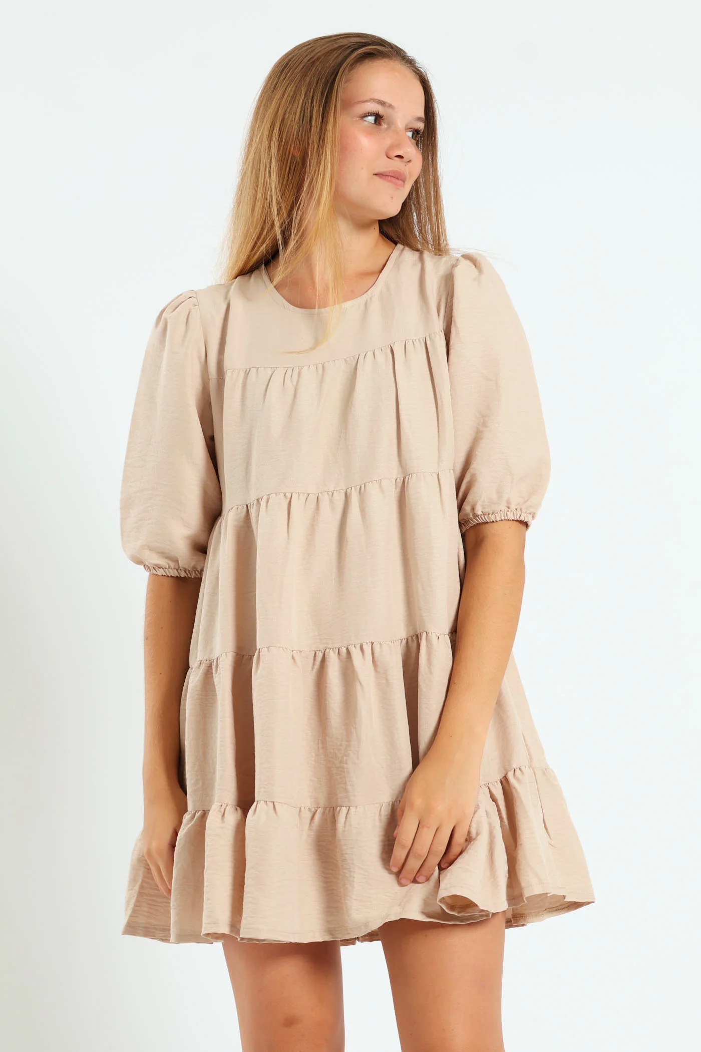 Girls Tiered Dress - Stone - Image 5