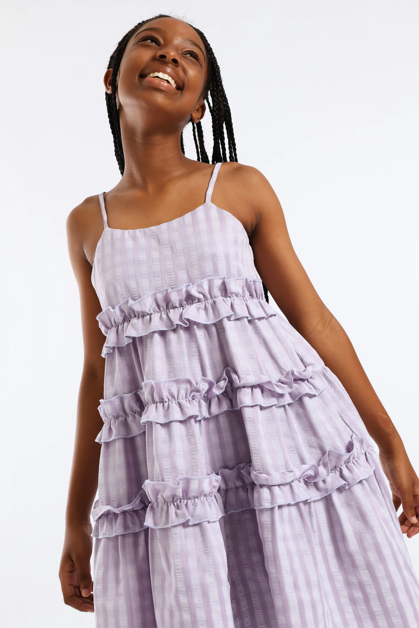Girls Tiered Frill Detail Strappy Babydoll Dress - Lilac - Image 2
