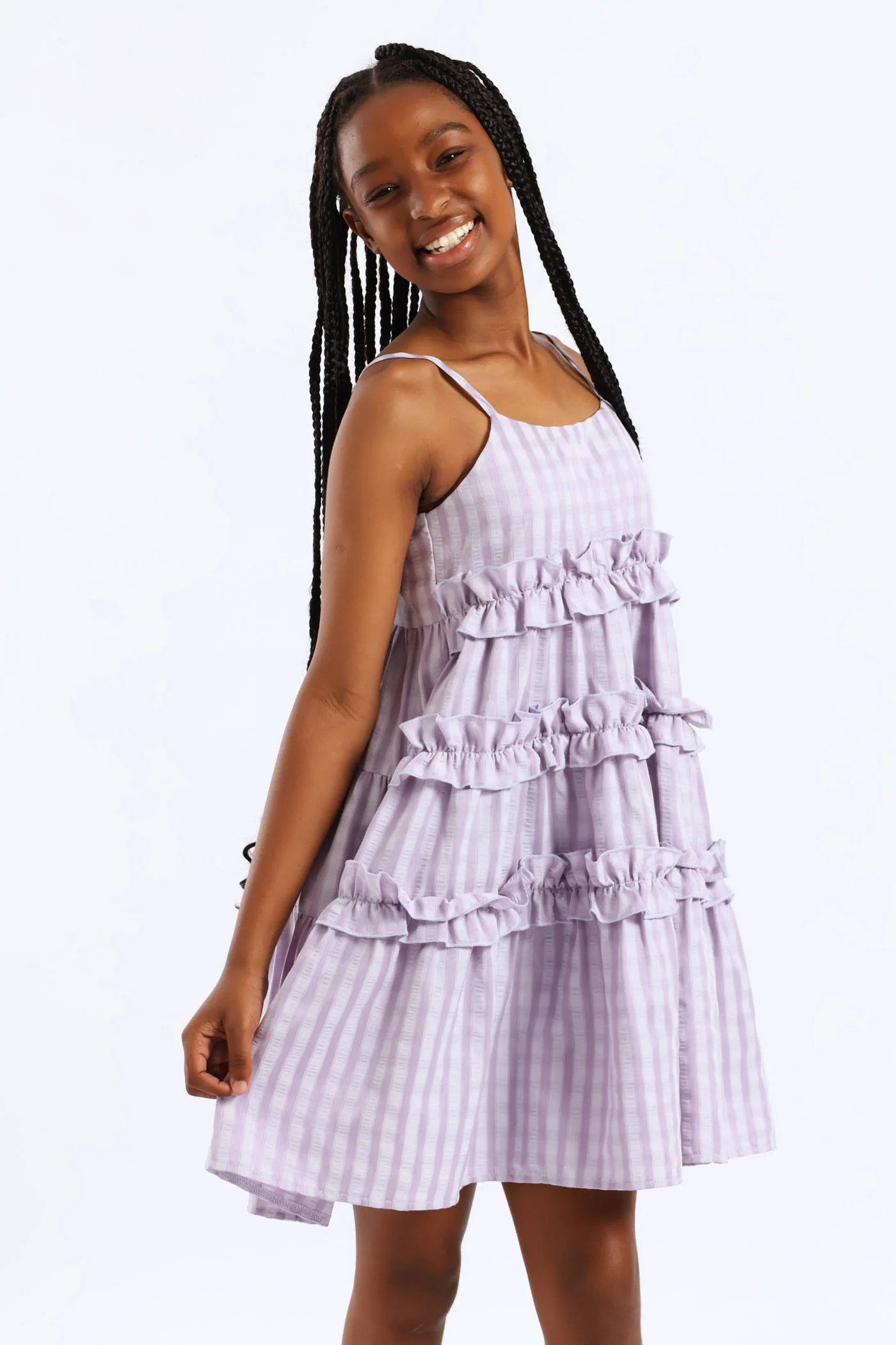 Girls Tiered Frill Detail Strappy Babydoll Dress - Lilac - Image 4