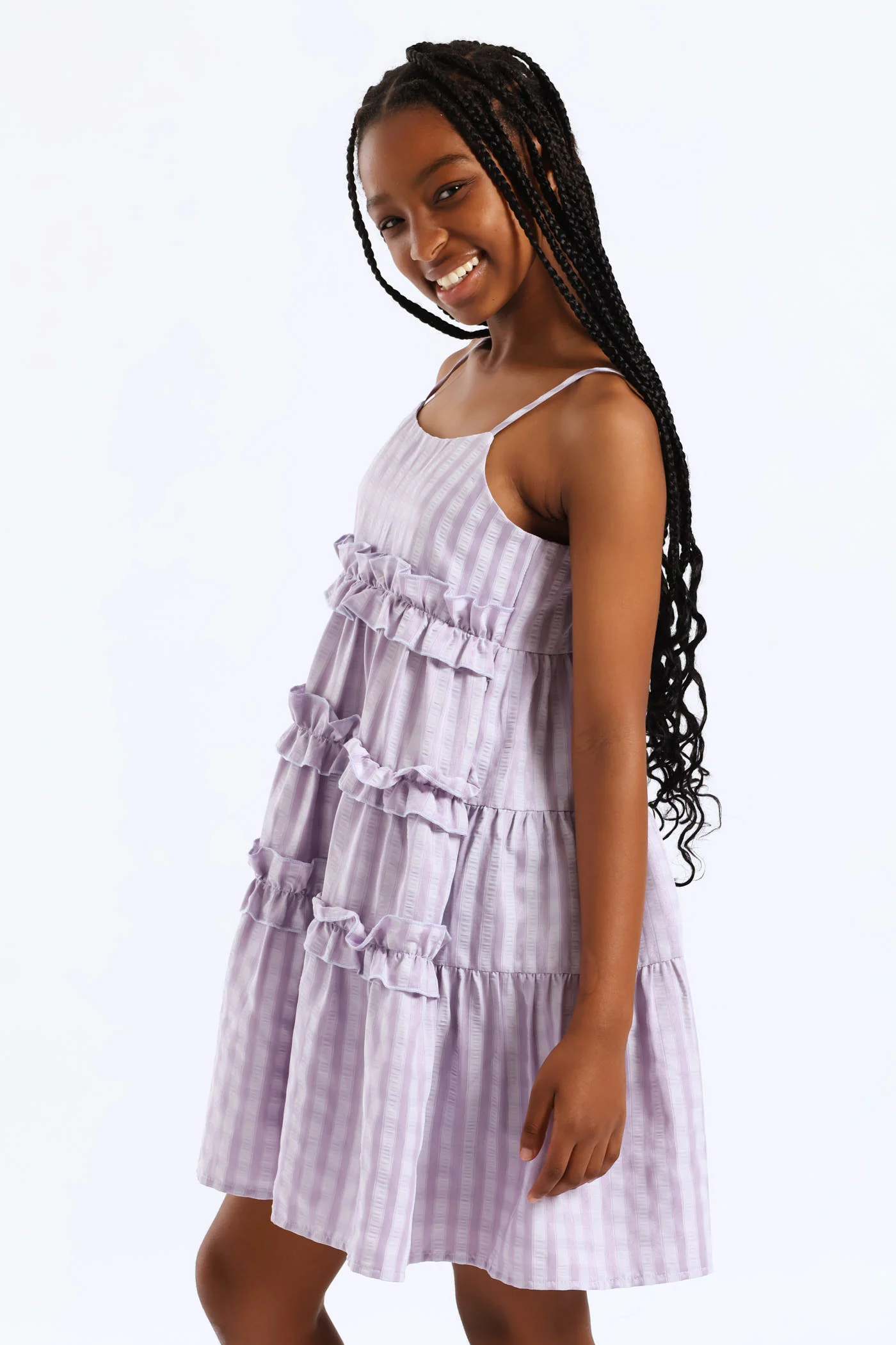 Girls Tiered Frill Detail Strappy Babydoll Dress - Lilac - Image 5