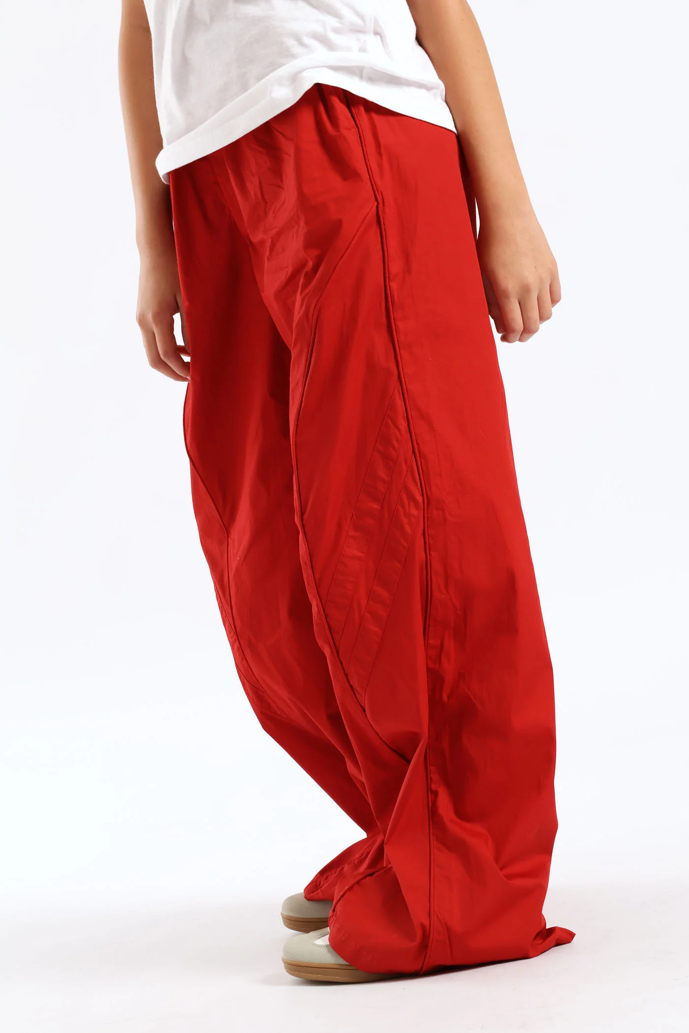 Girls Tonal Athletic Contrast Parachute Pants - Red - Image 3