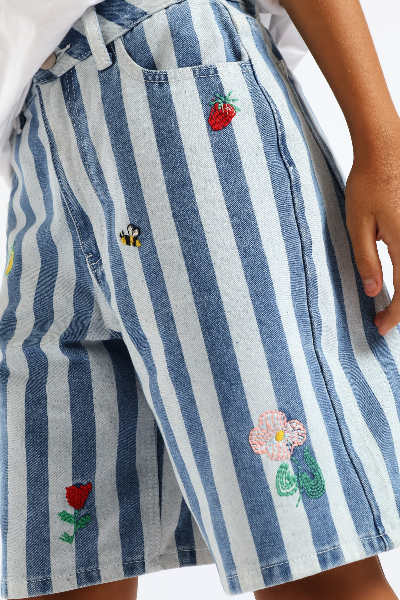 Girls Tooty Fruity Embroidered Stripe Shorts - Multi - Image 2