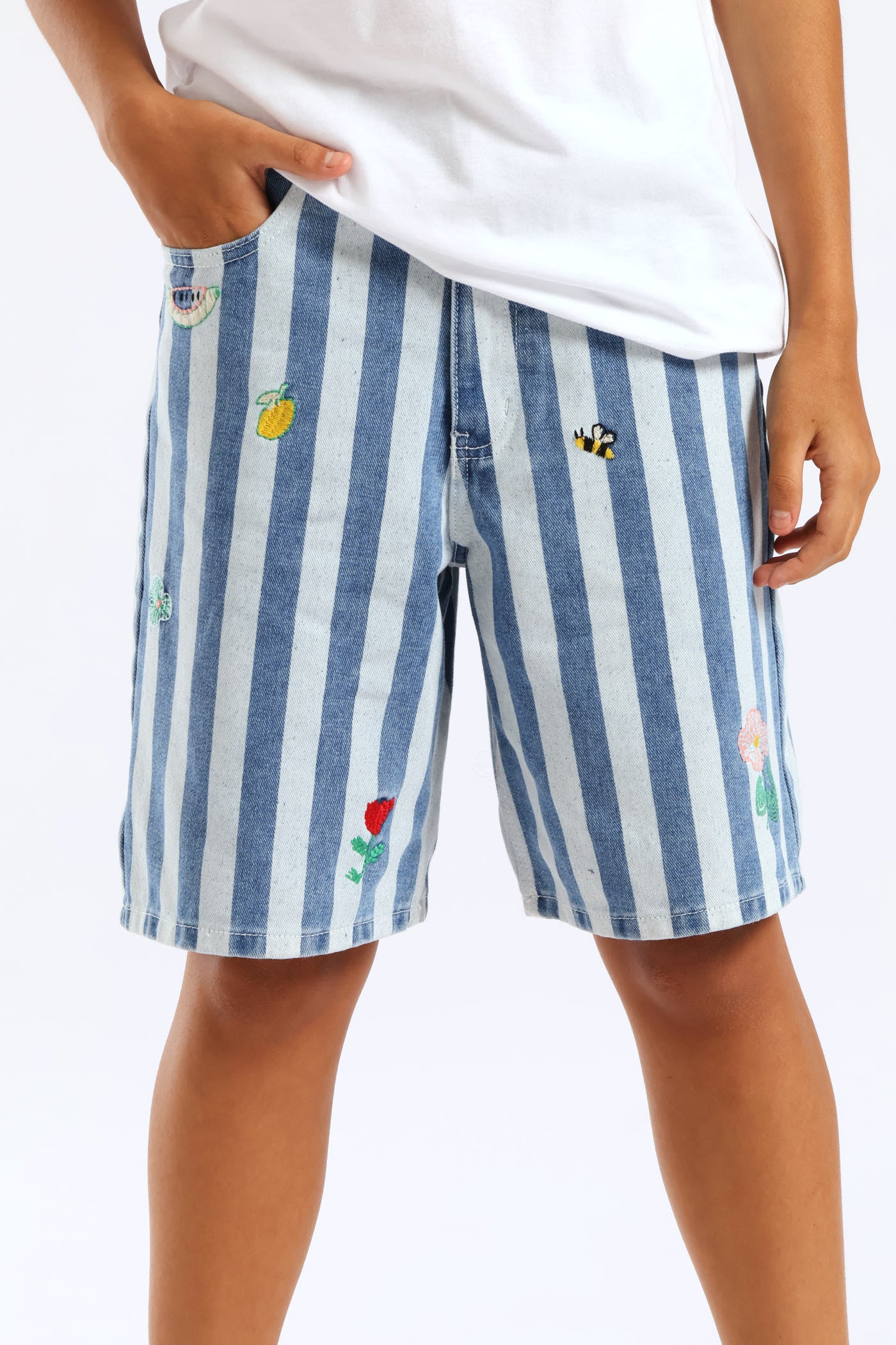 Girls Tooty Fruity Embroidered Stripe Shorts - Multi - Image 3