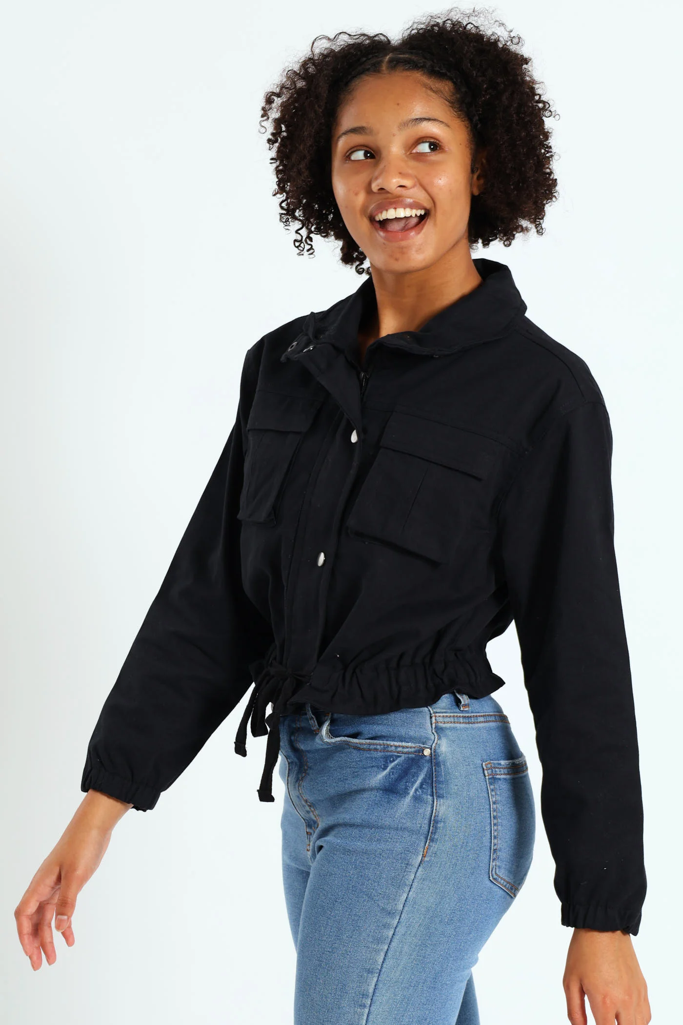 Girls Twill Cargo Jacket - Black - Image 2