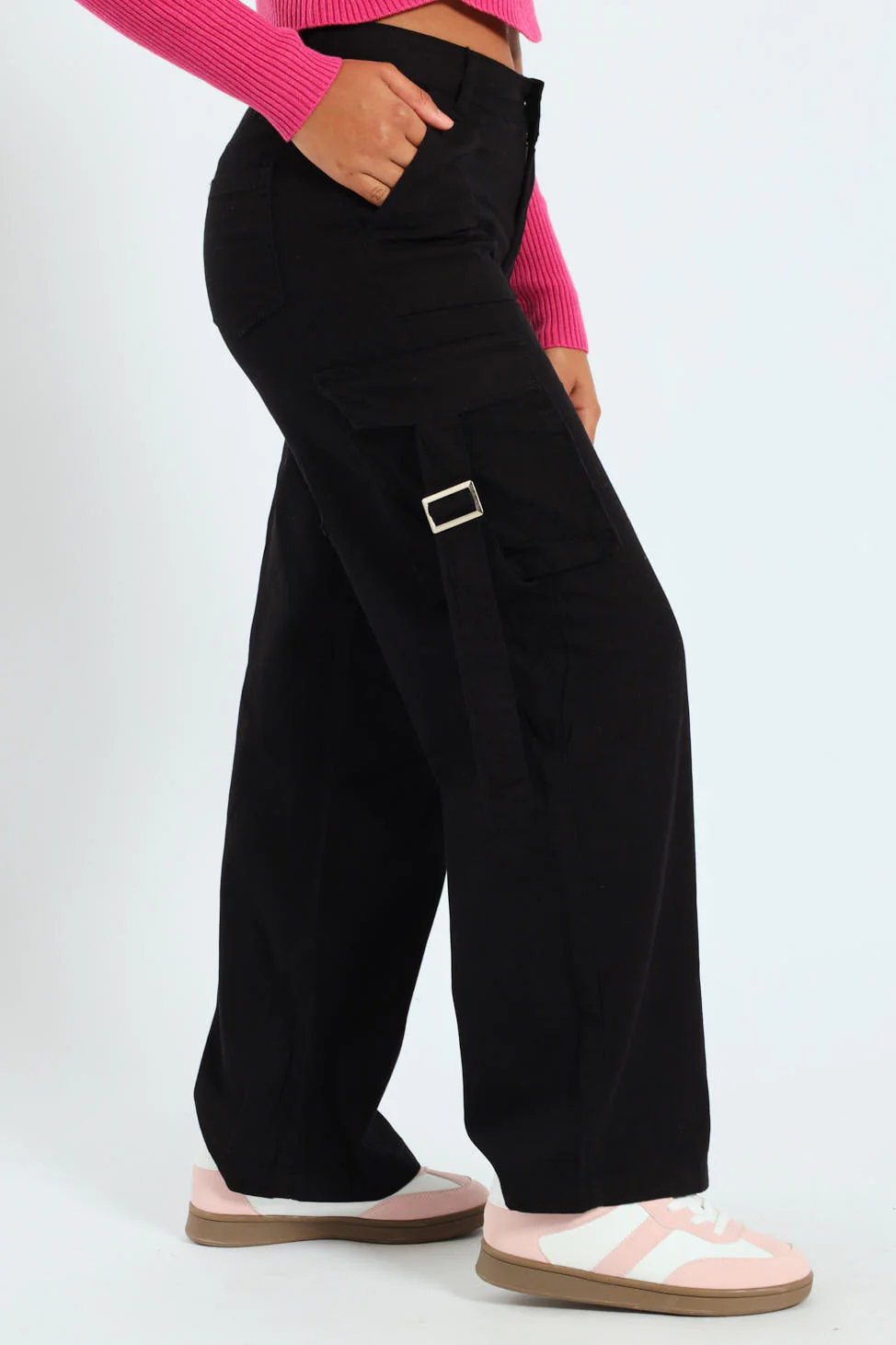 Girls Twill Cargo Pants - Black - Image 2