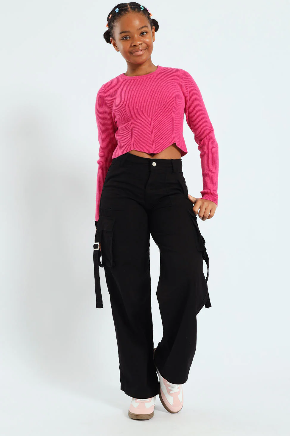 Girls Twill Cargo Pants - Black - Image 5