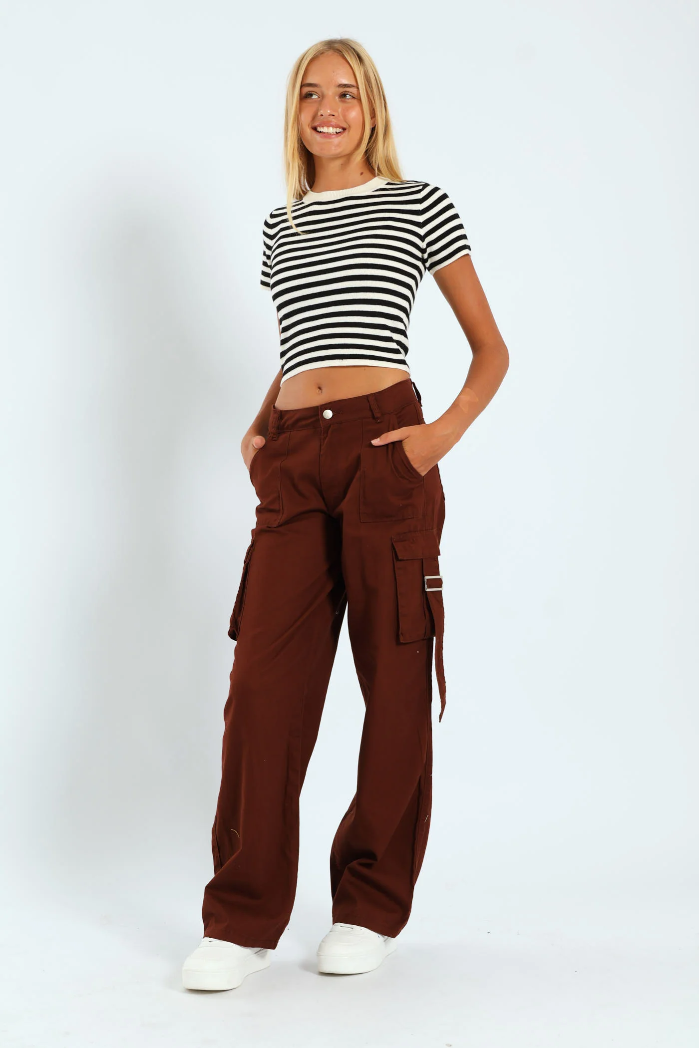 Girls Twill Cargo Pants - Brown - Image 4