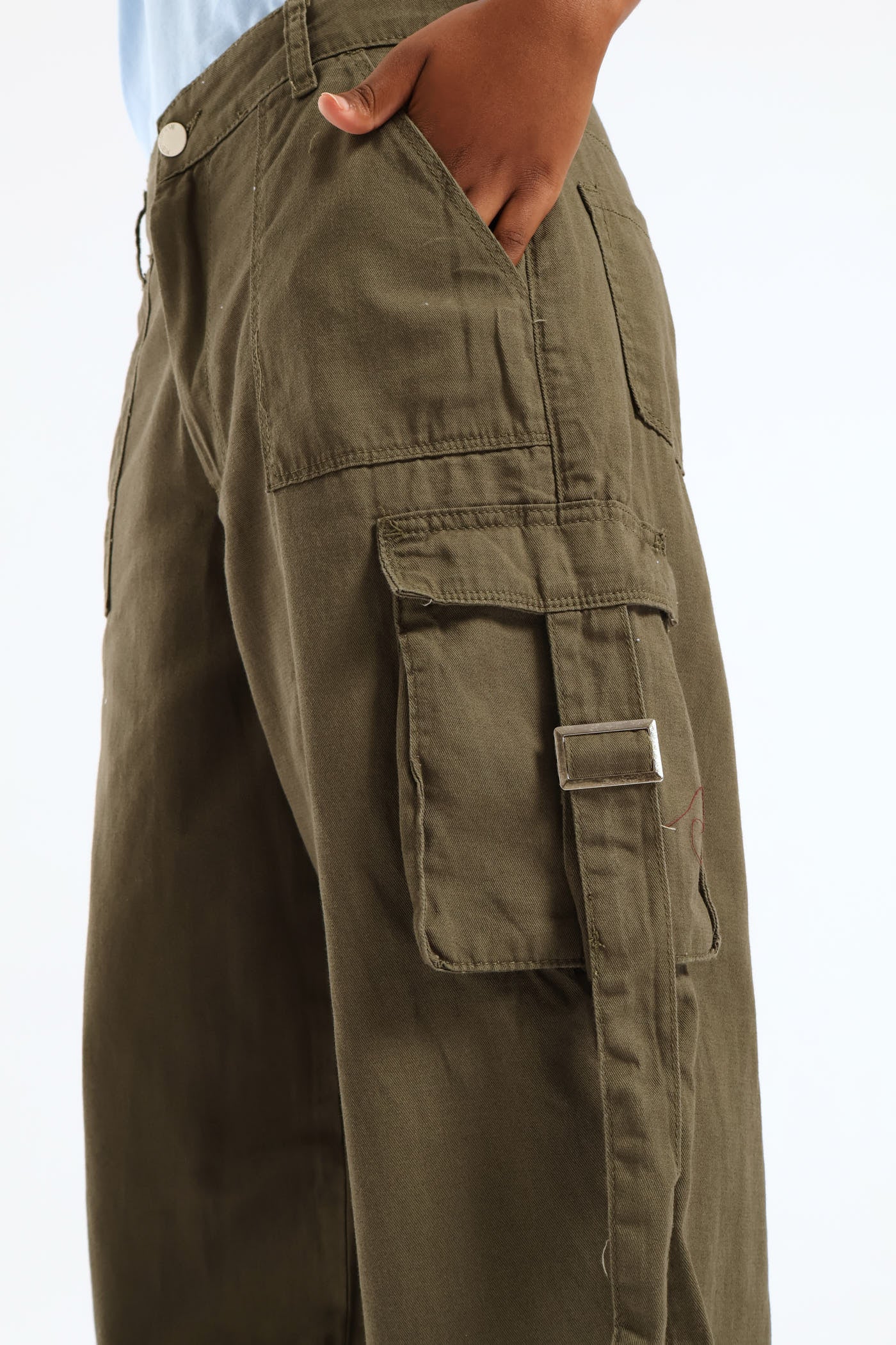 Girls Twill Cargo Pants - Olive - Image 2