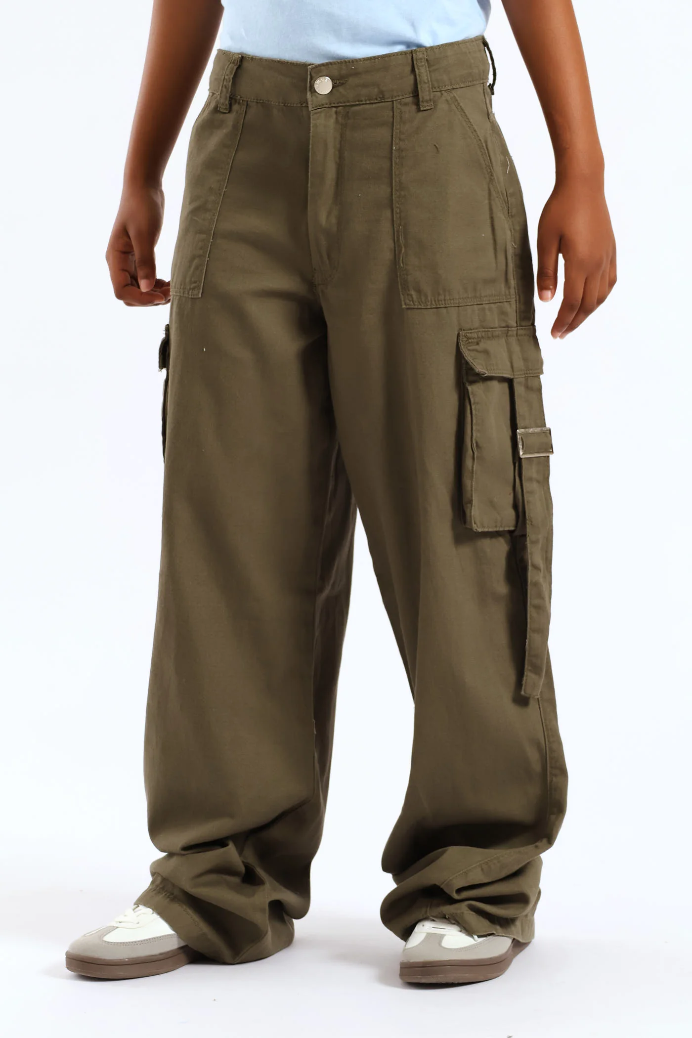 Girls Twill Cargo Pants - Olive - Image 3