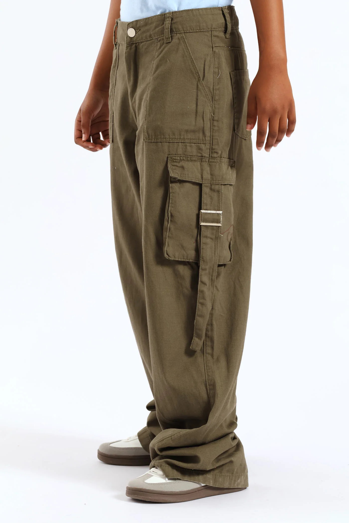 Girls Twill Cargo Pants - Olive - Image 4