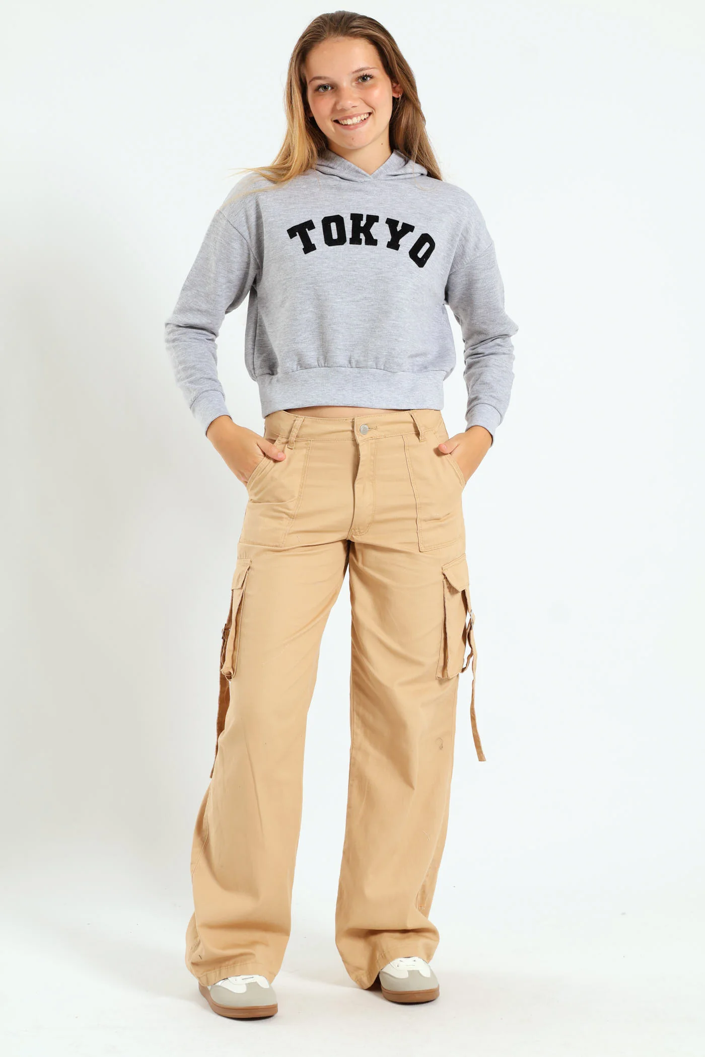 Girls Twill Cargo - Stone - Image 3