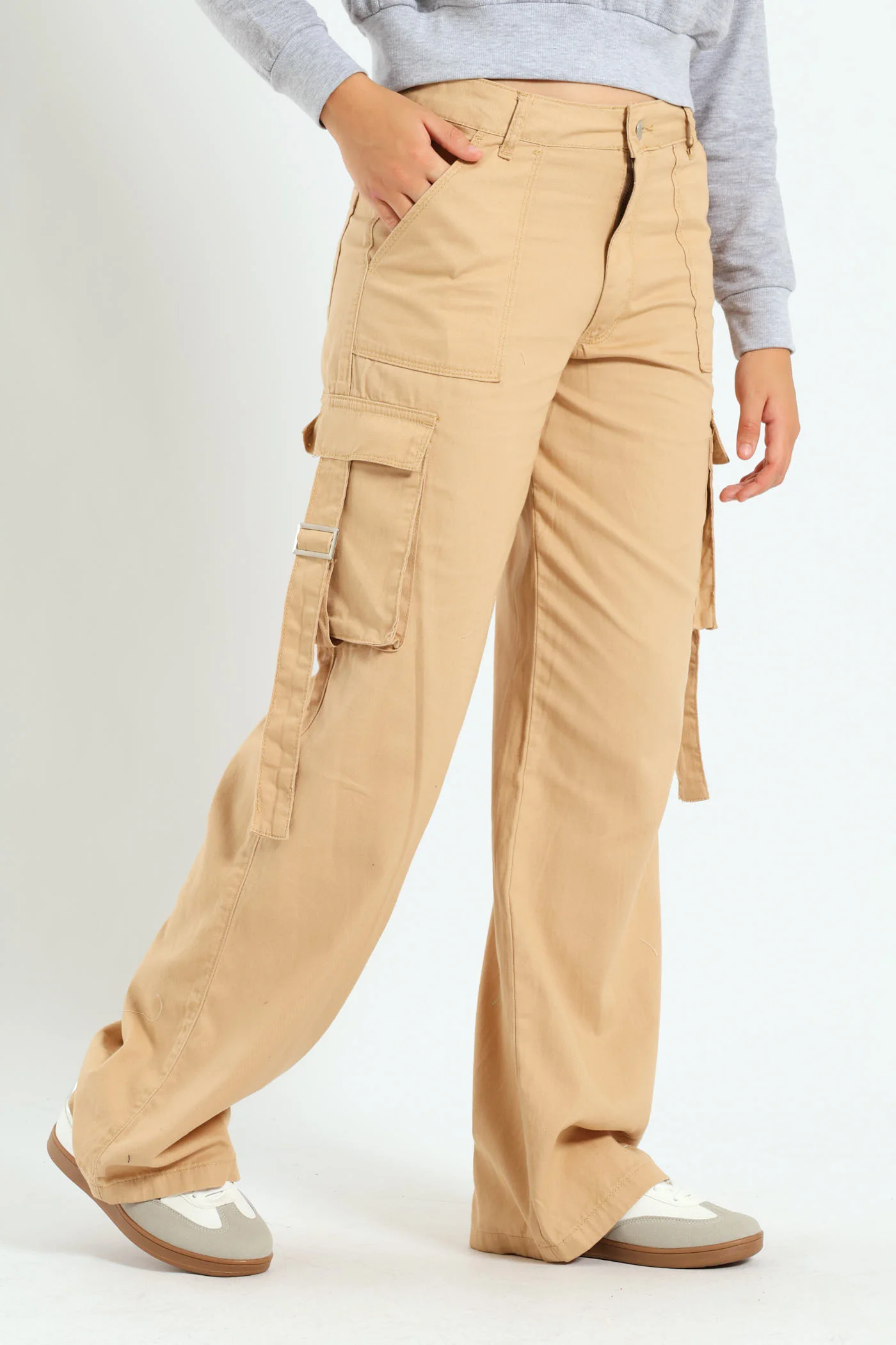 Girls Twill Cargo - Stone - Image 5