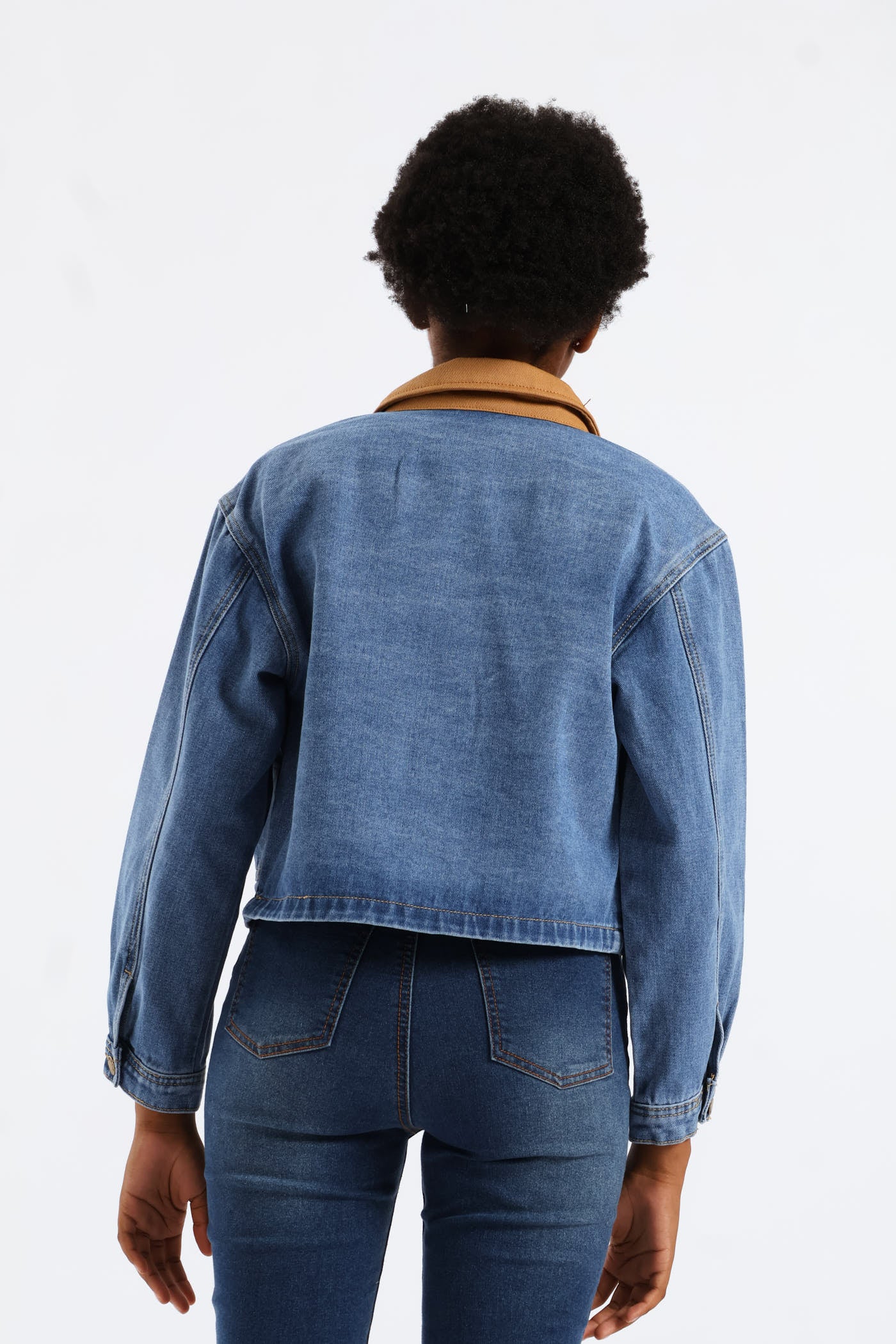 Girls Twill Contrast Collar Denim Jacket - Mid Blue - Image 5