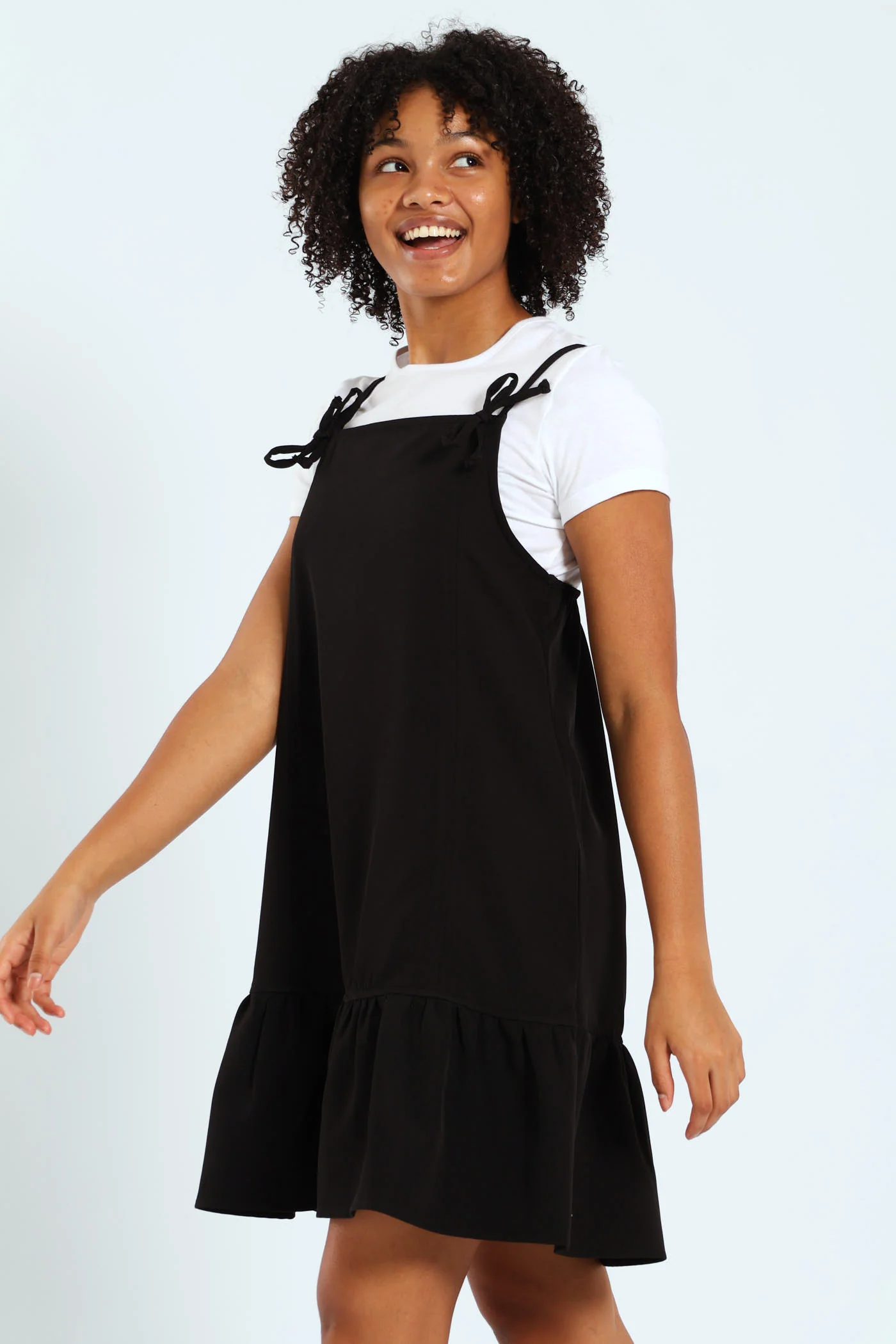 Girls Twofer Strappy Dress With Bows - Black - Image 3